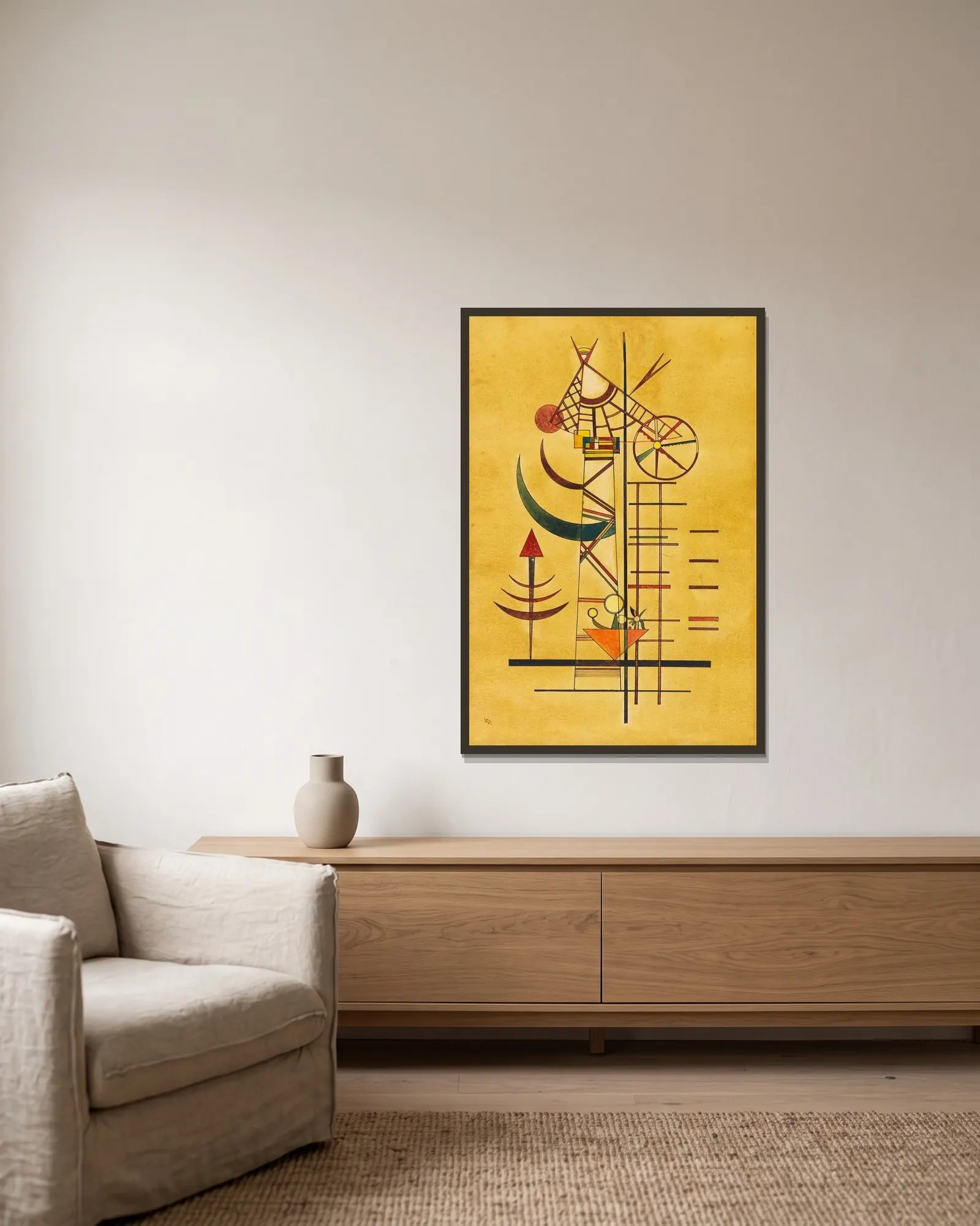 Gebogene Spitzen av Wassily Kandinsky inramad på en vägg