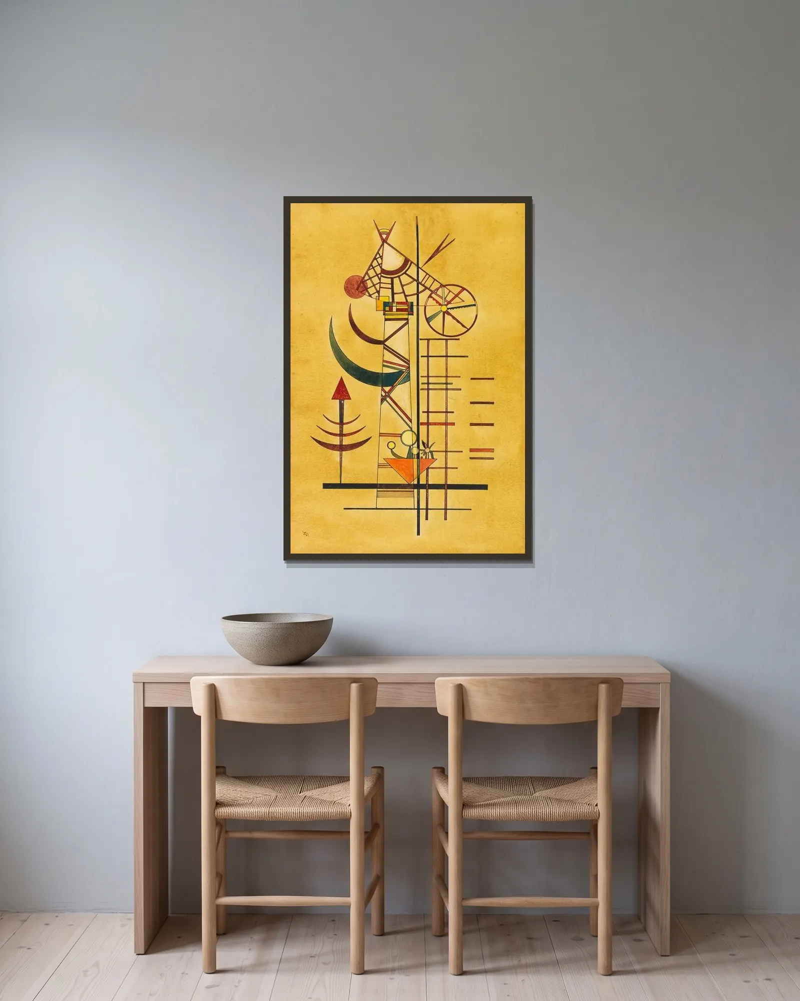 Gebogene Spitzen av Wassily Kandinsky inramad på en vägg