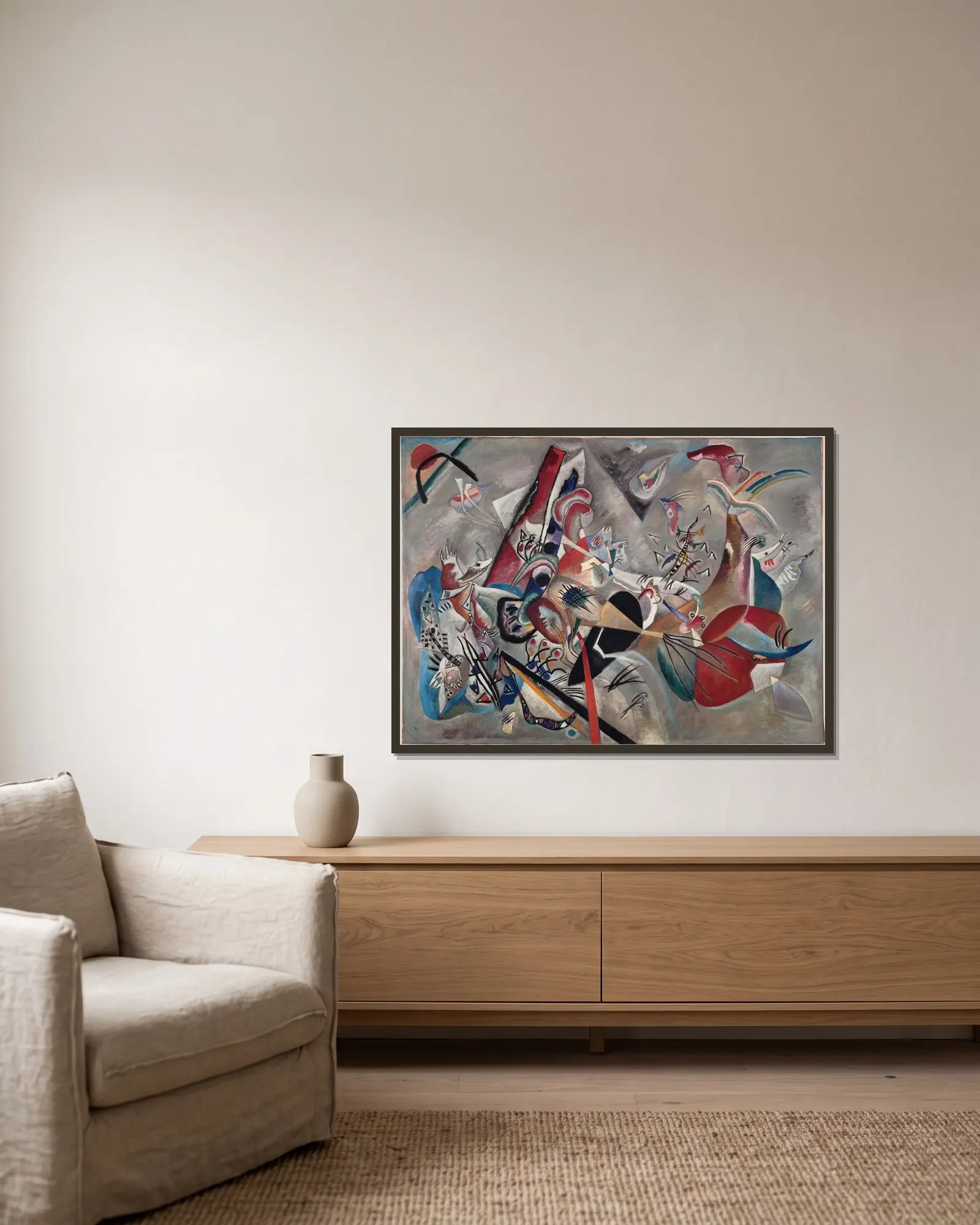 Im Grau av Wassily Kandinsky inramad på en vägg
