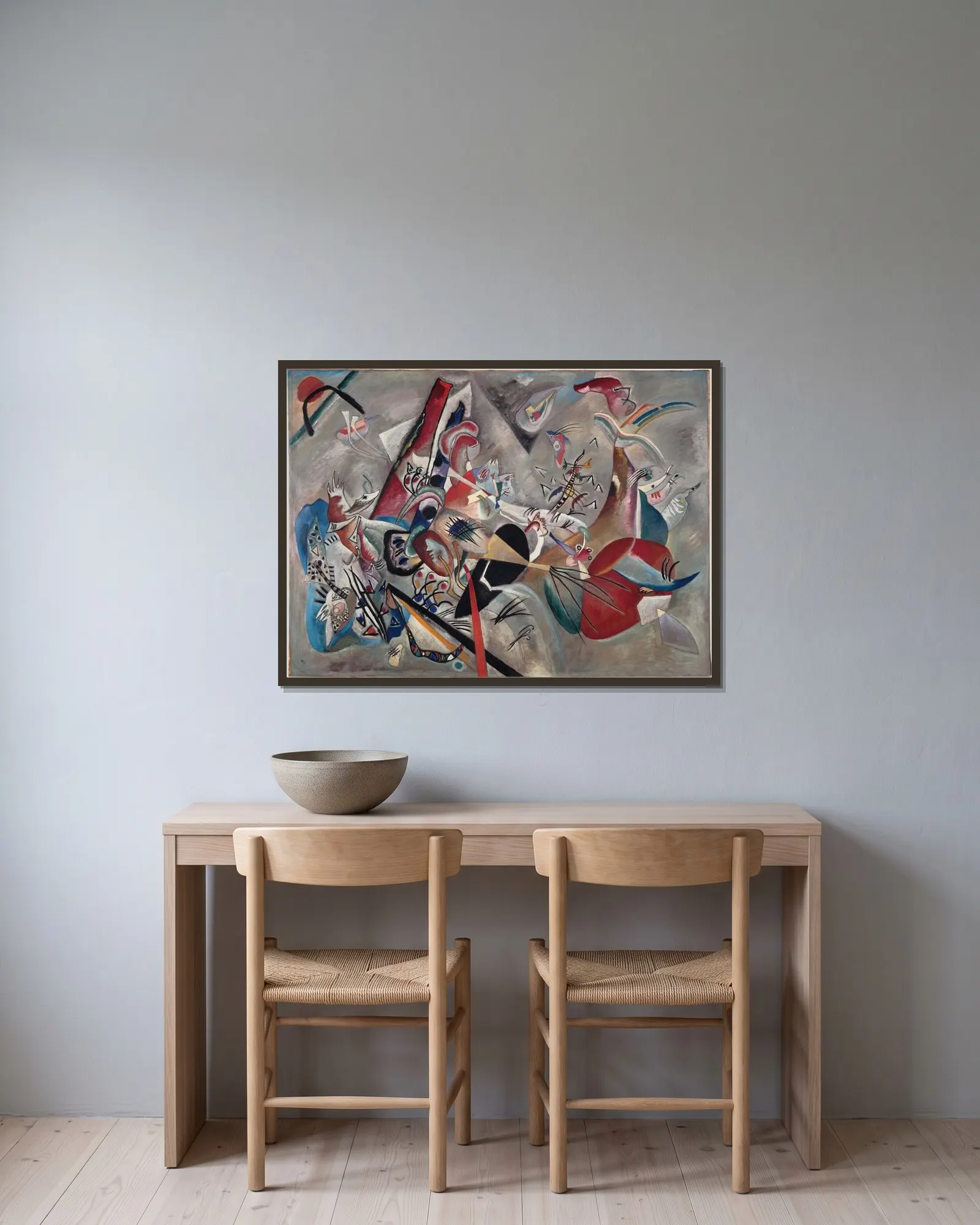 Im Grau av Wassily Kandinsky inramad på en vägg