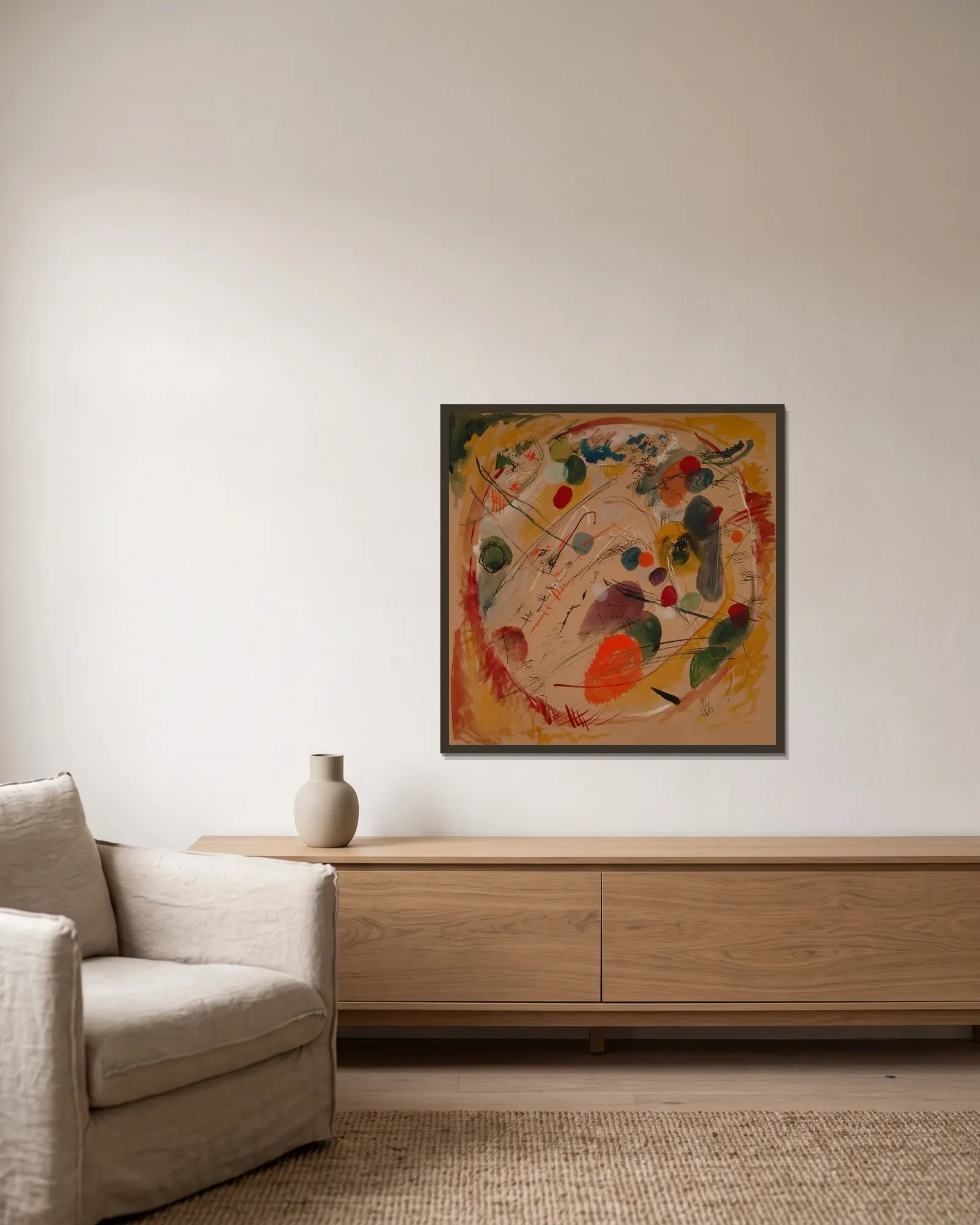 Im Kreis av Wassily Kandinsky inramad på en vägg