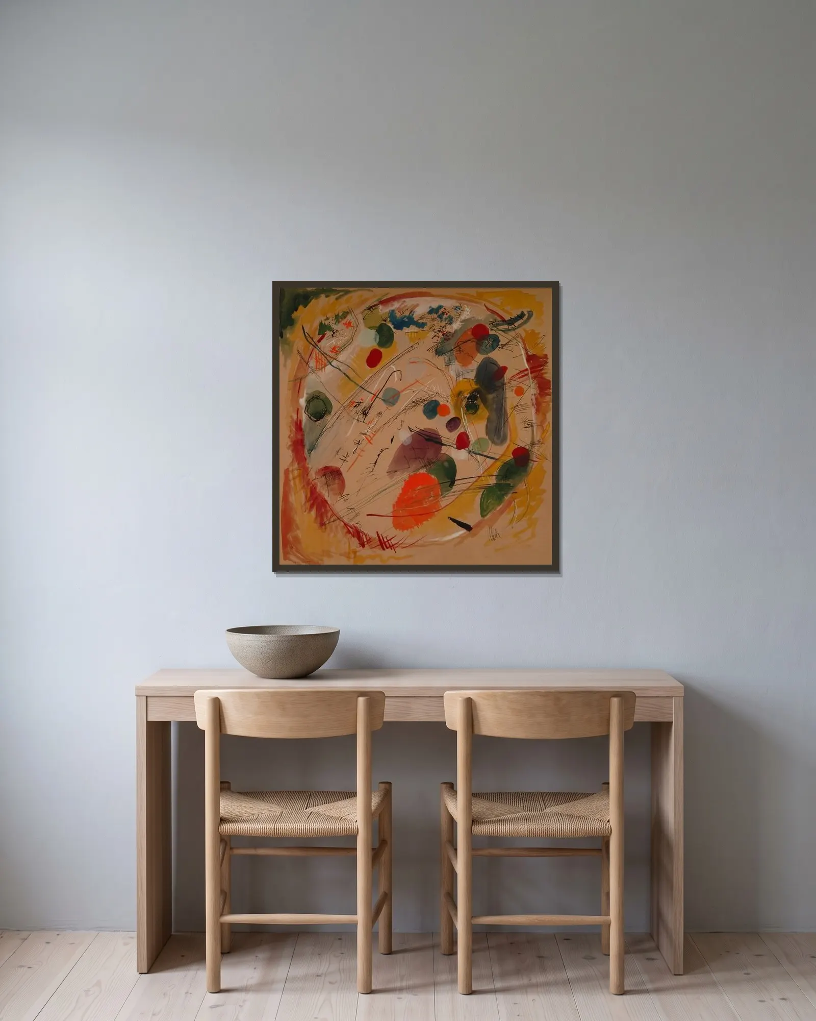 Im Kreis av Wassily Kandinsky inramad på en vägg
