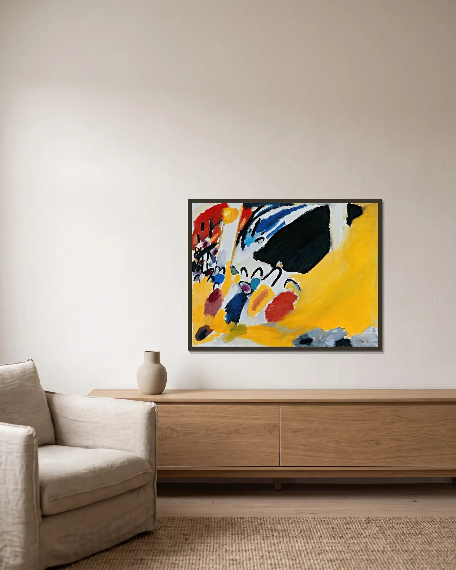 Impression III (concert) av Wassily Kandinsky inramad på en vägg