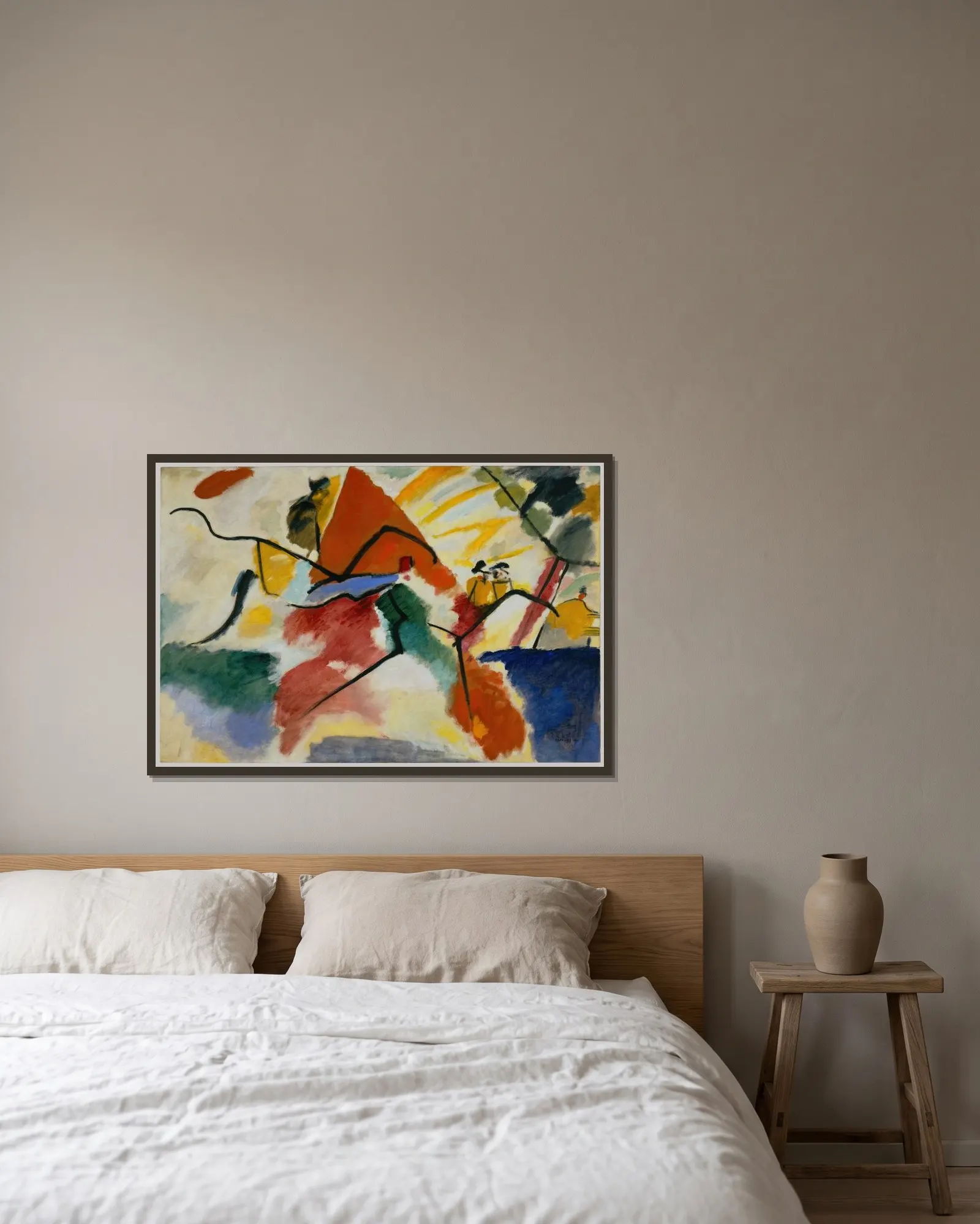 Impression V (Park) av Wassily Kandinsky inramad på en vägg