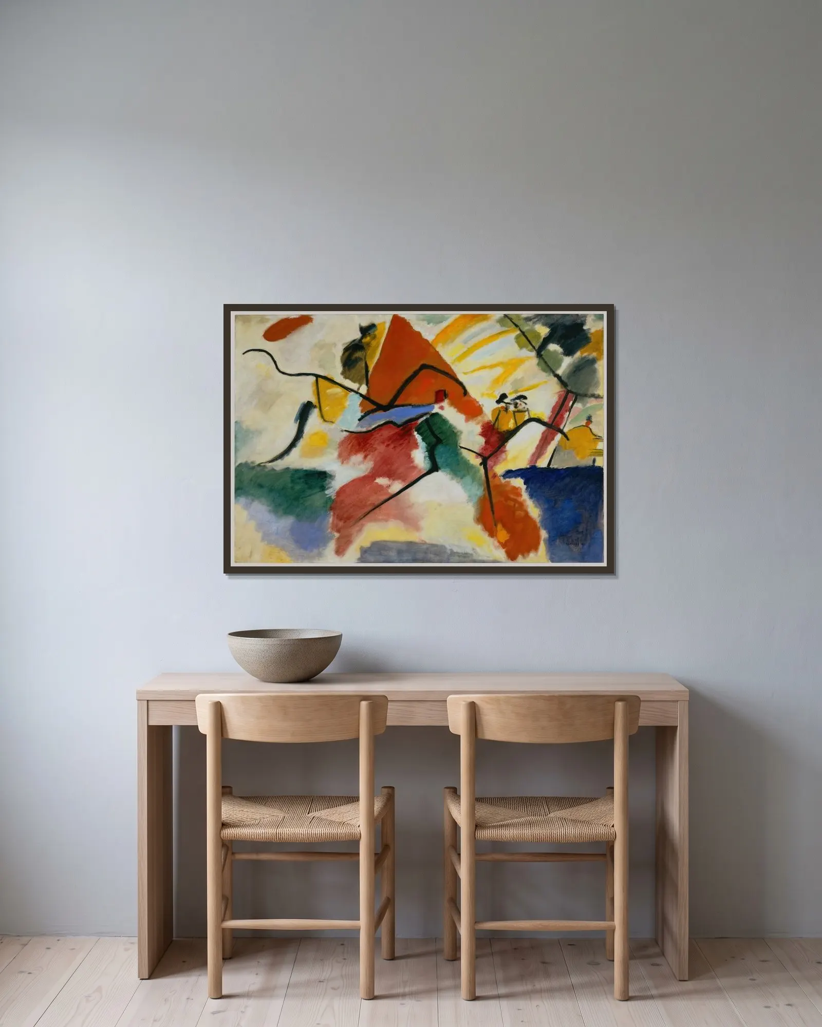 Impression V (Park) av Wassily Kandinsky inramad på en vägg