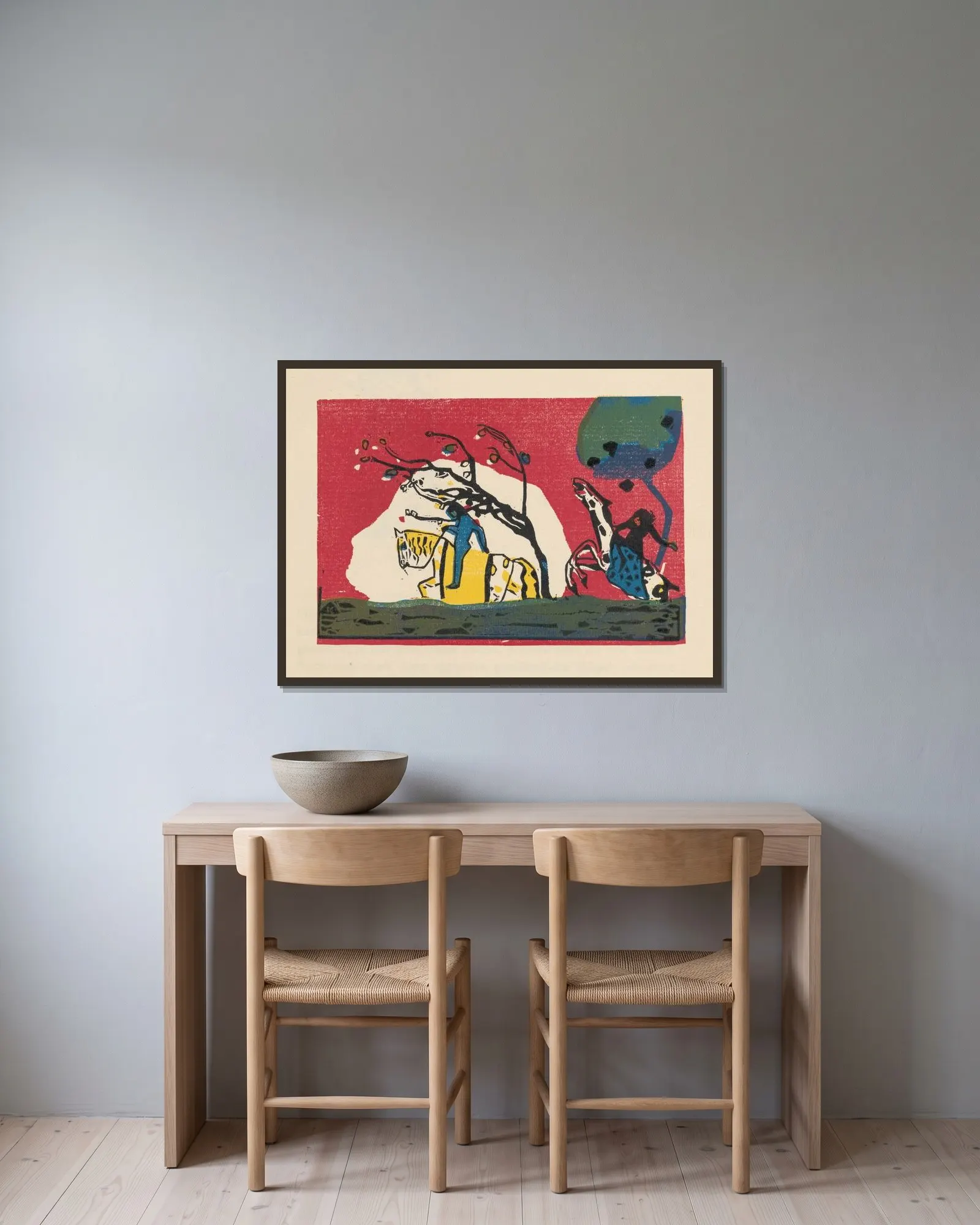 Klänge Pl.01 av Wassily Kandinsky inramad på en vägg