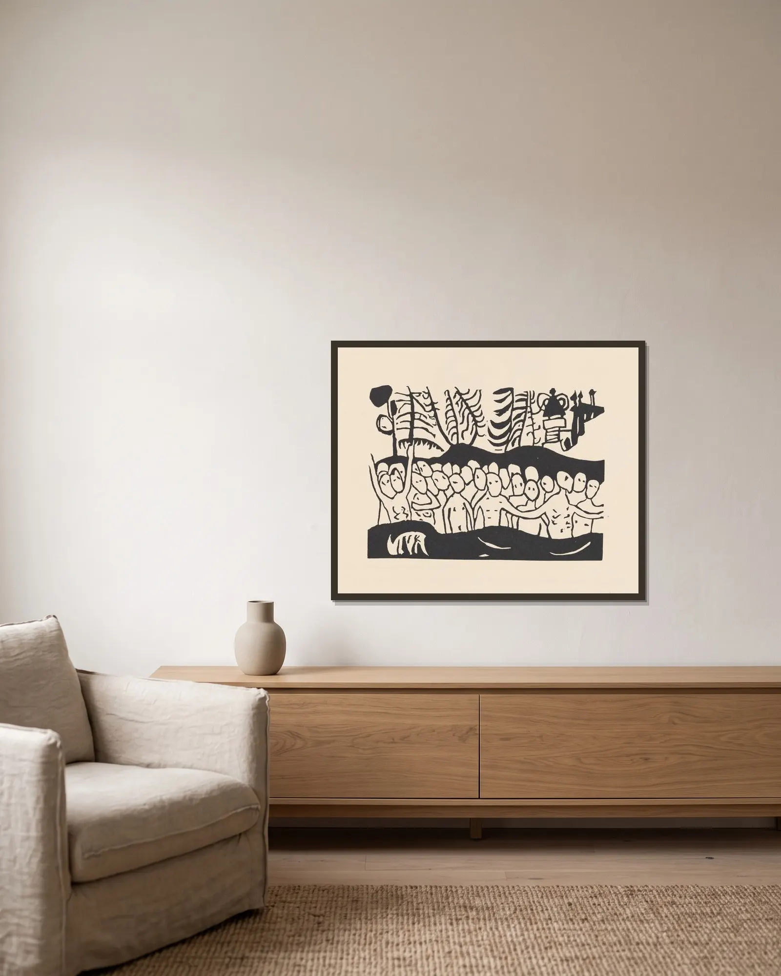 Klänge Pl.03 av Wassily Kandinsky inramad på en vägg