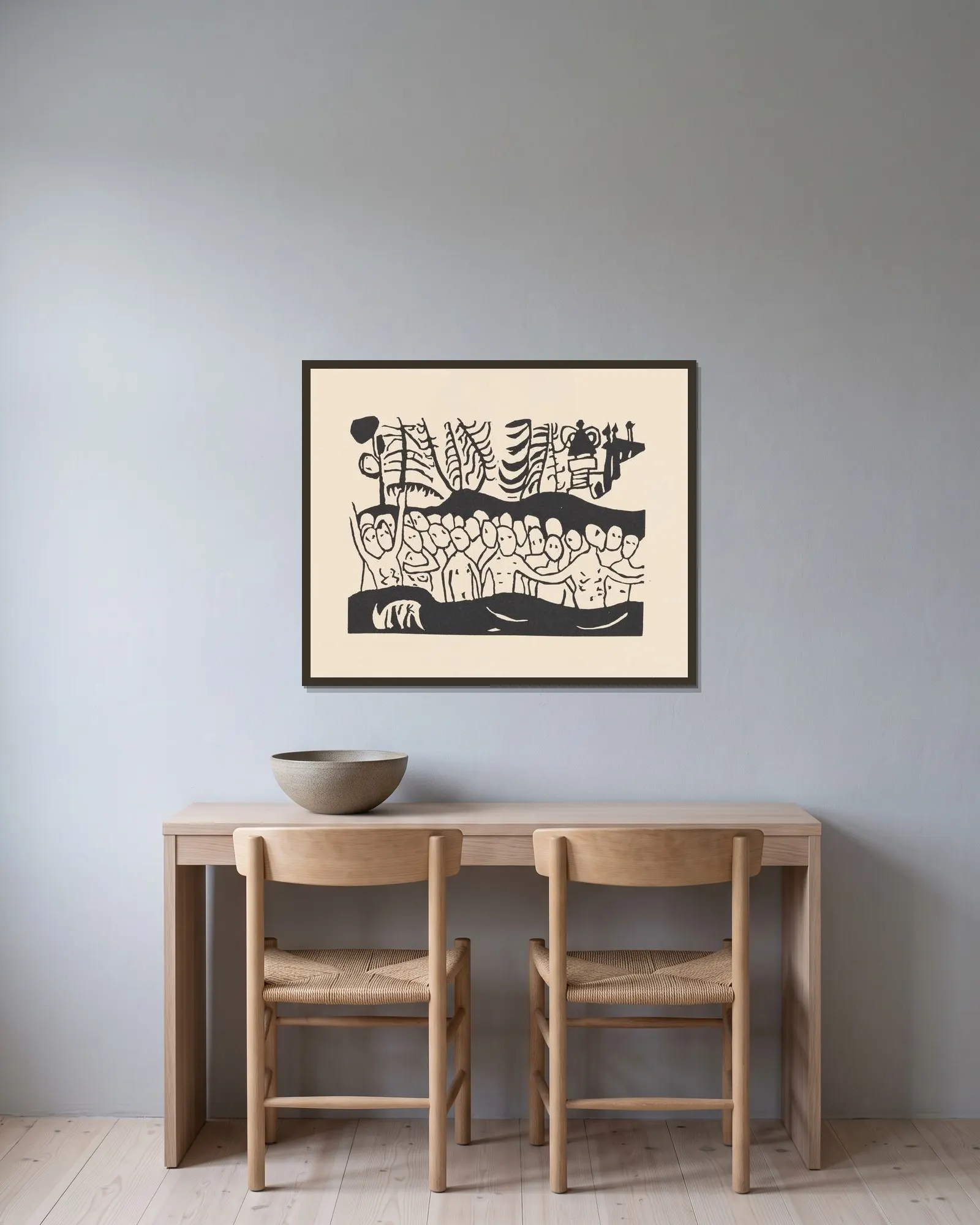 Klänge Pl.03 av Wassily Kandinsky inramad på en vägg