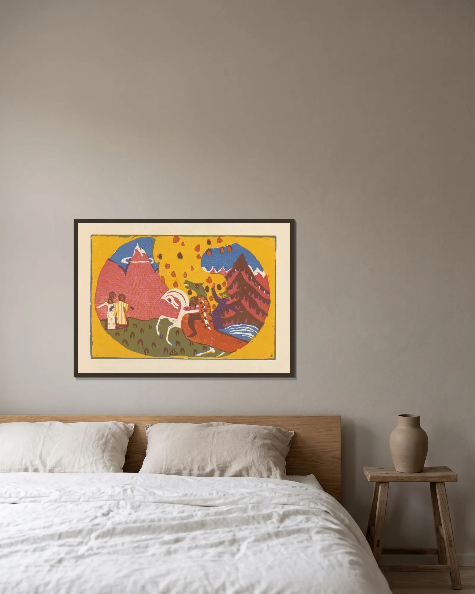 Klänge Pl.05 av Wassily Kandinsky inramad på en vägg