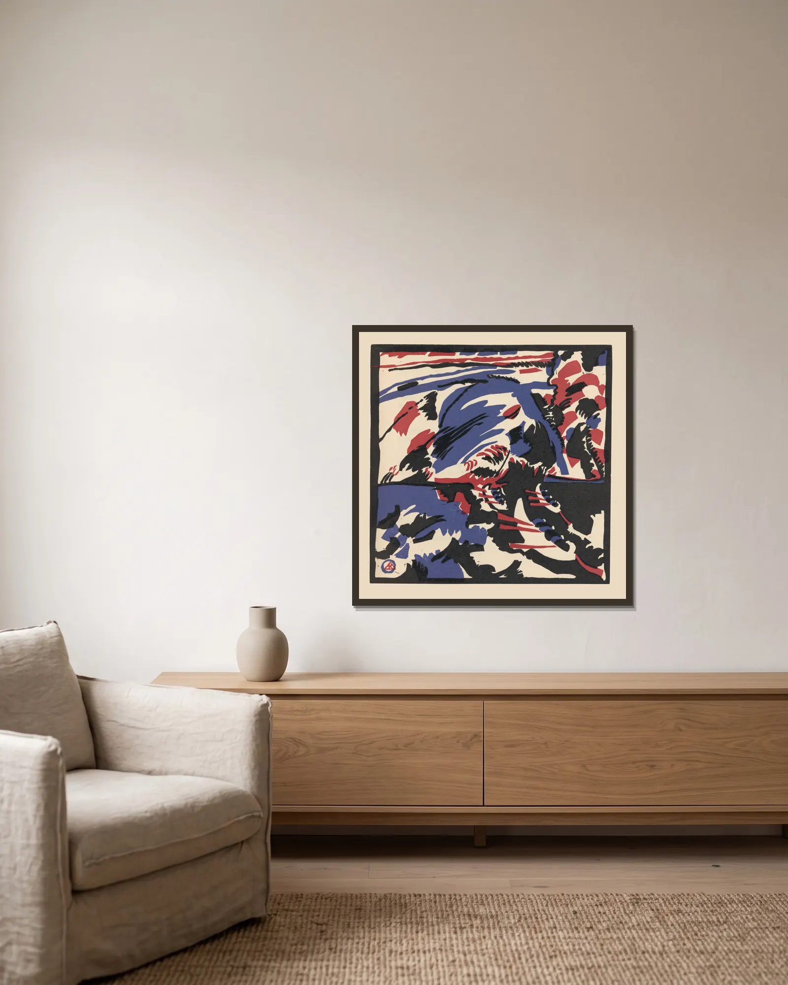 Klänge Pl.12 av Wassily Kandinsky inramad på en vägg