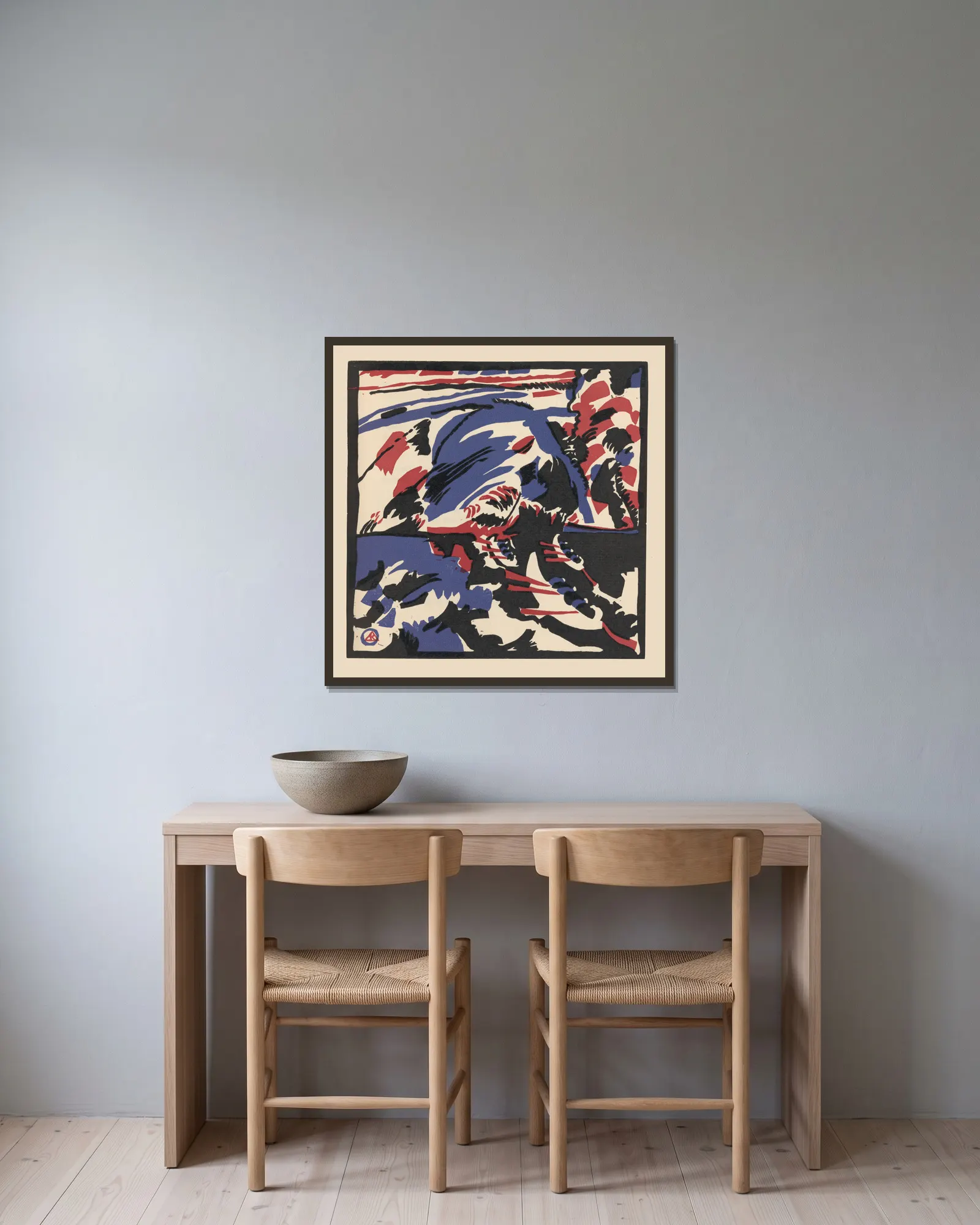 Klänge Pl.12 av Wassily Kandinsky inramad på en vägg