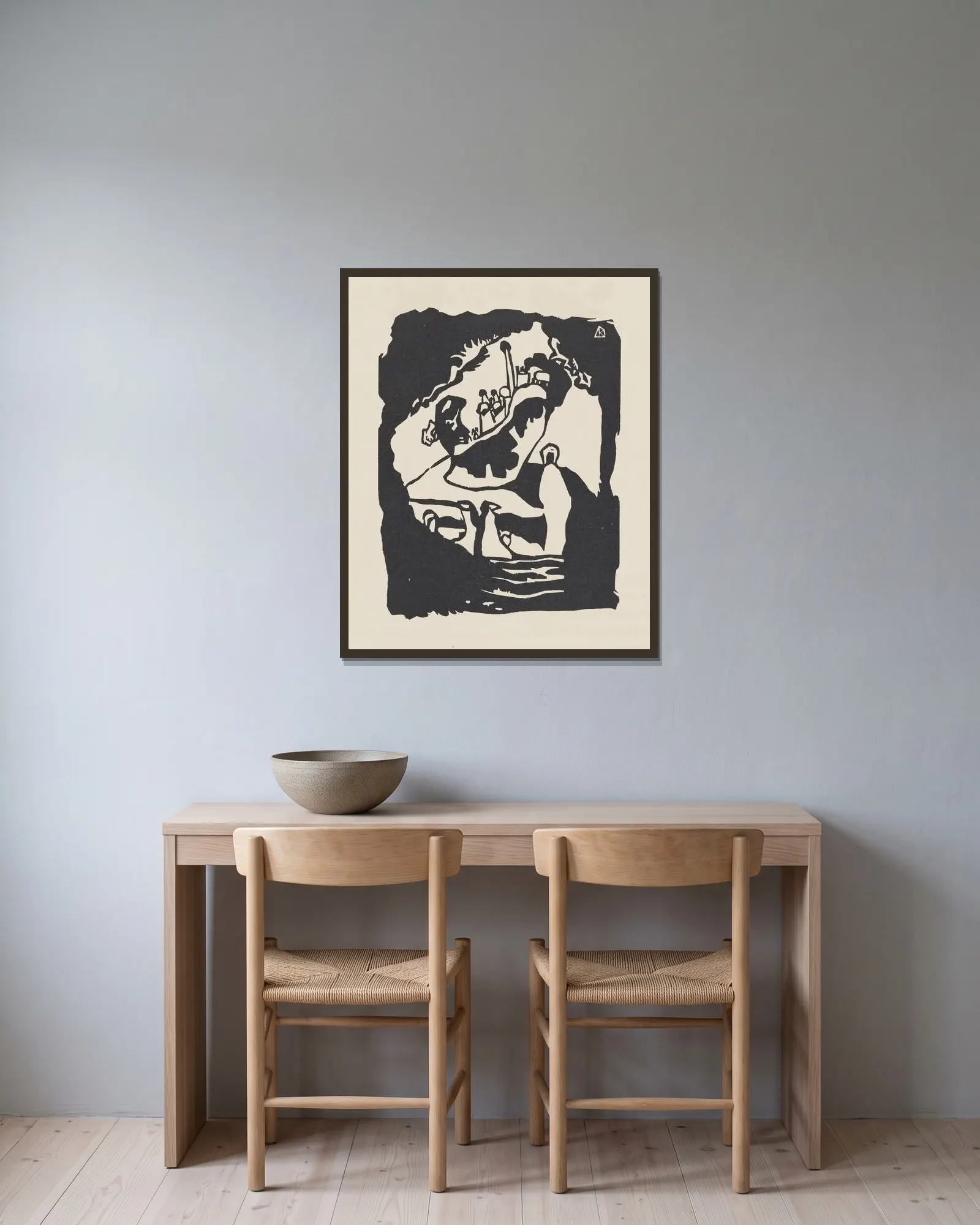 Klänge Pl.17 av Wassily Kandinsky inramad på en vägg