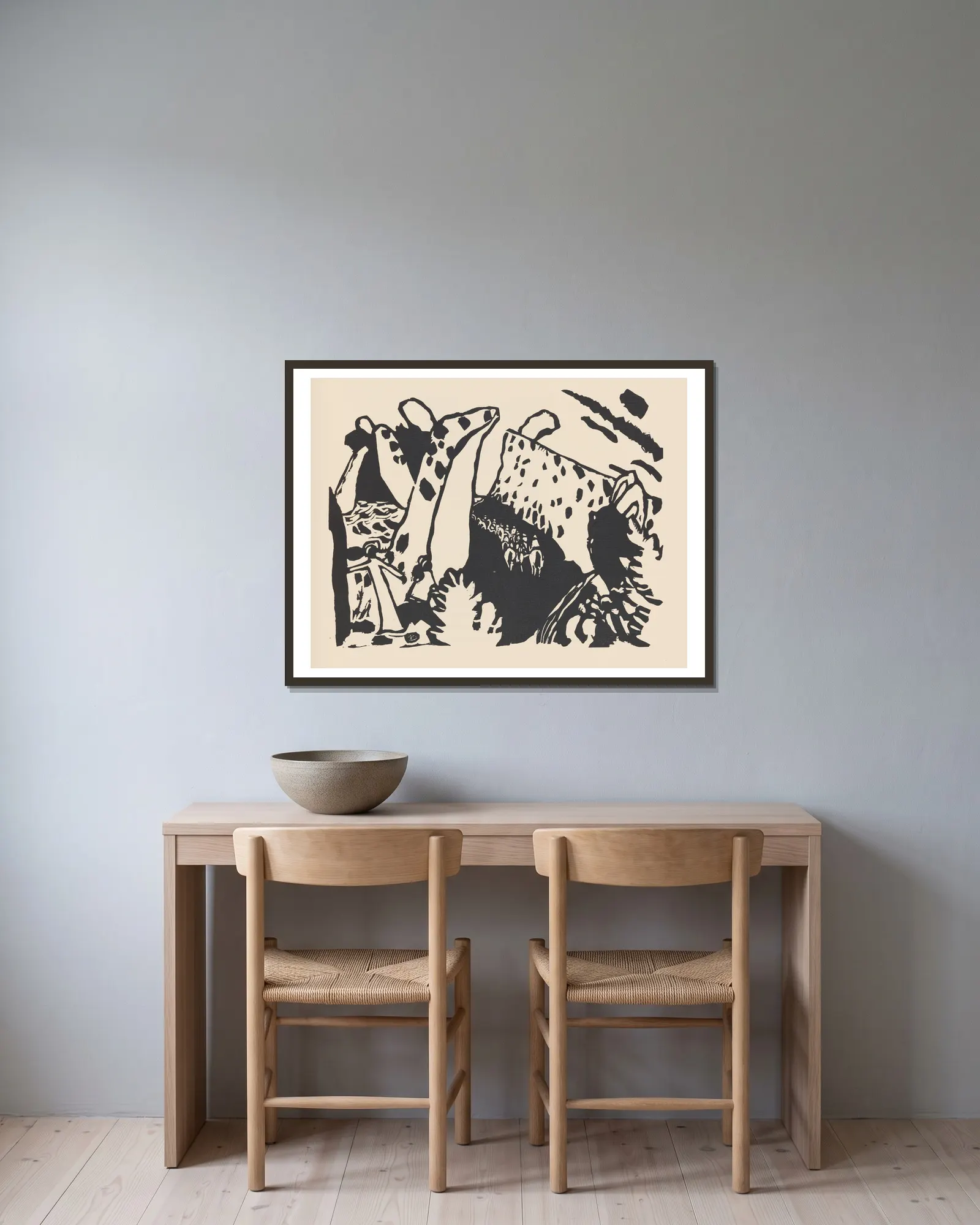 Klänge Pl.18 av Wassily Kandinsky inramad på en vägg