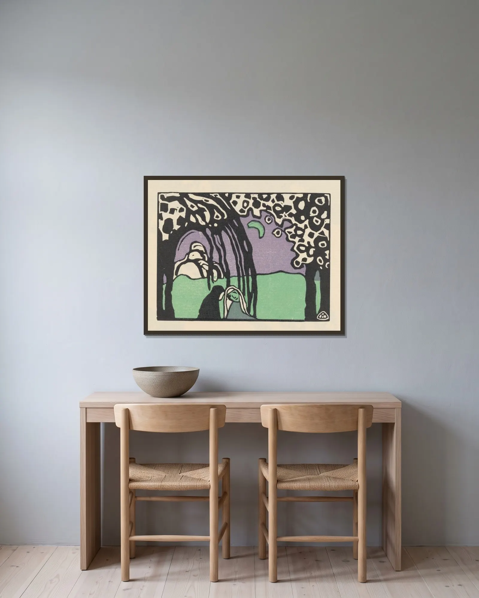 Klänge Pl.20 av Wassily Kandinsky inramad på en vägg