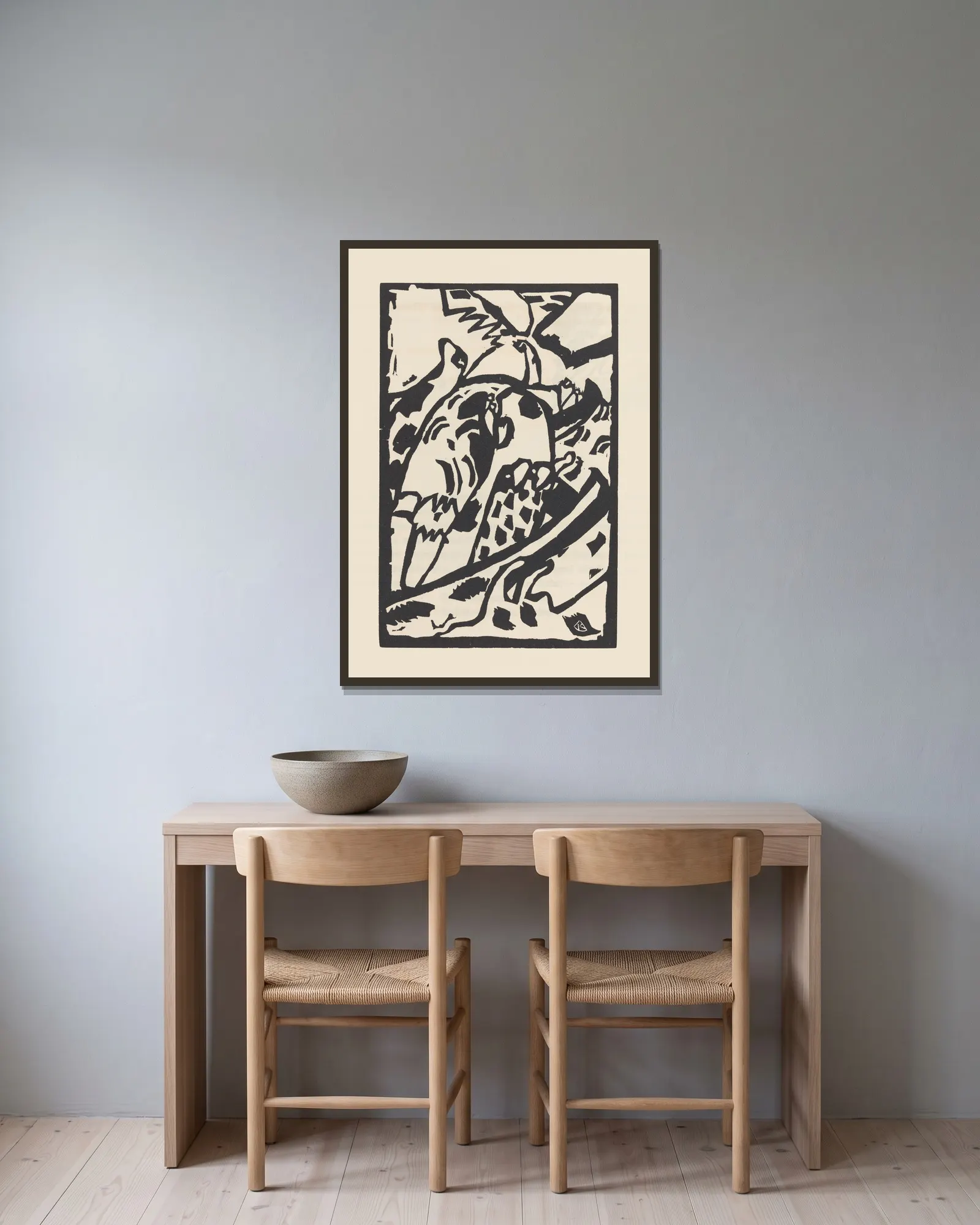 Klänge Pl.25 av Wassily Kandinsky inramad på en vägg
