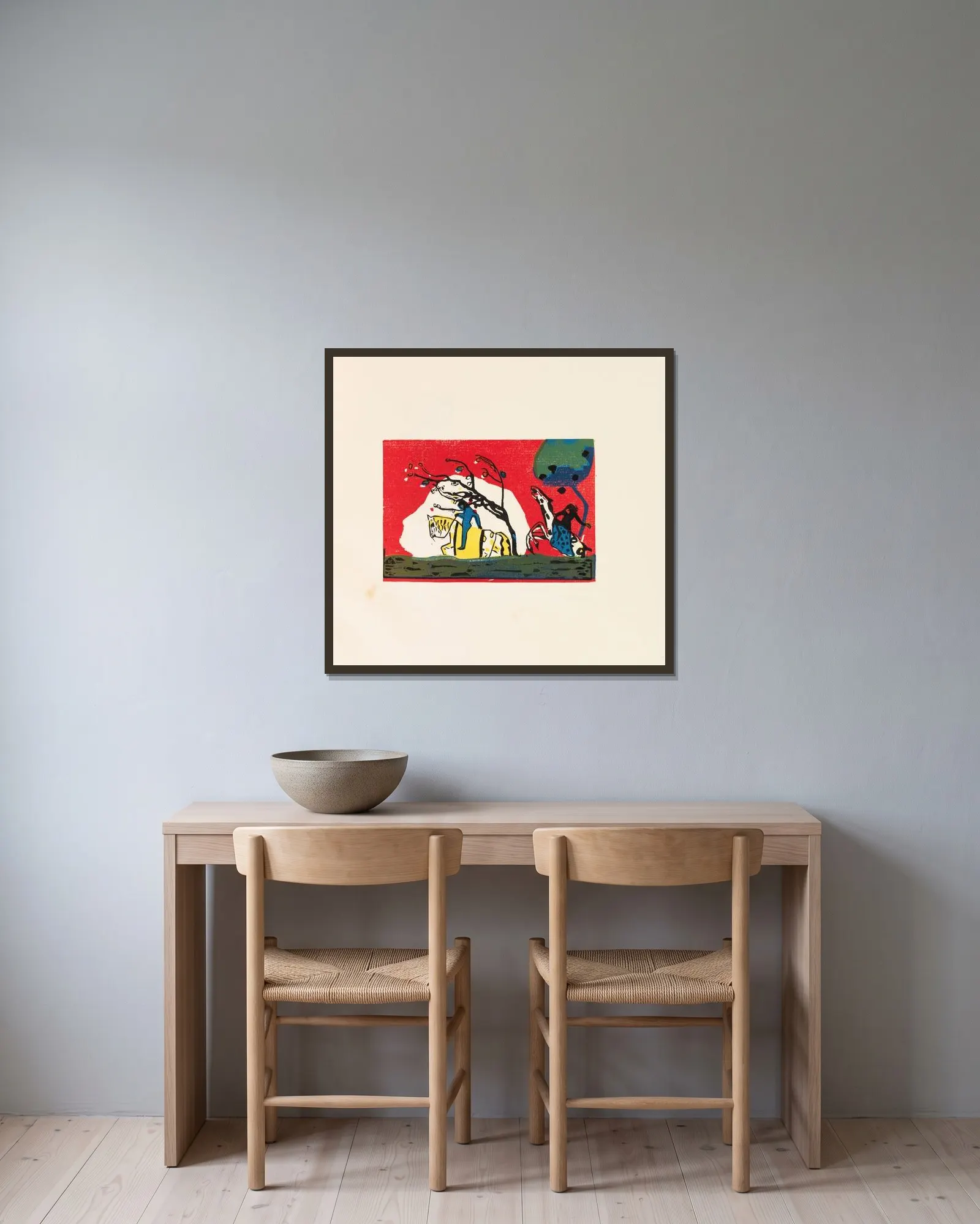 Klänge av Wassily Kandinsky inramad på en vägg