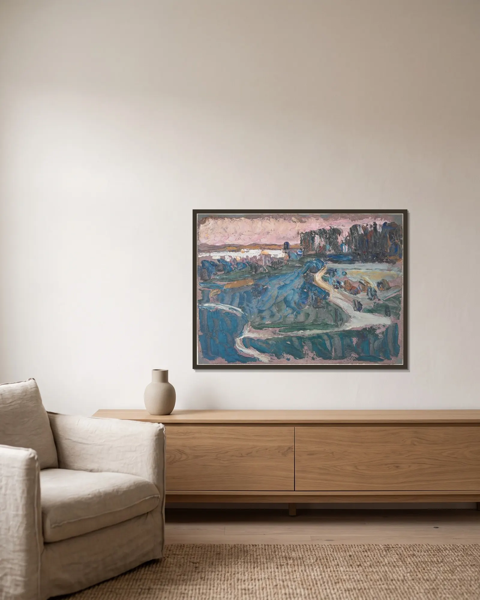 Landschaft (Oberpfalz) av Wassily Kandinsky inramad på en vägg