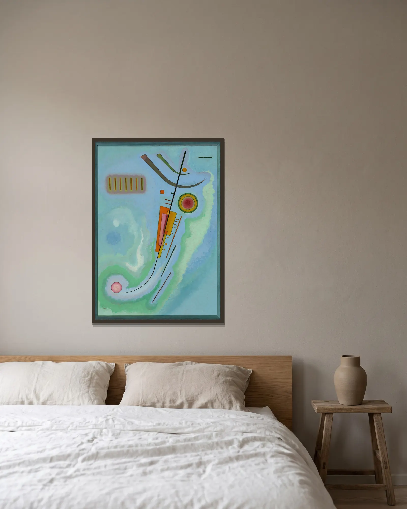 Leichtes av Wassily Kandinsky inramad på en vägg