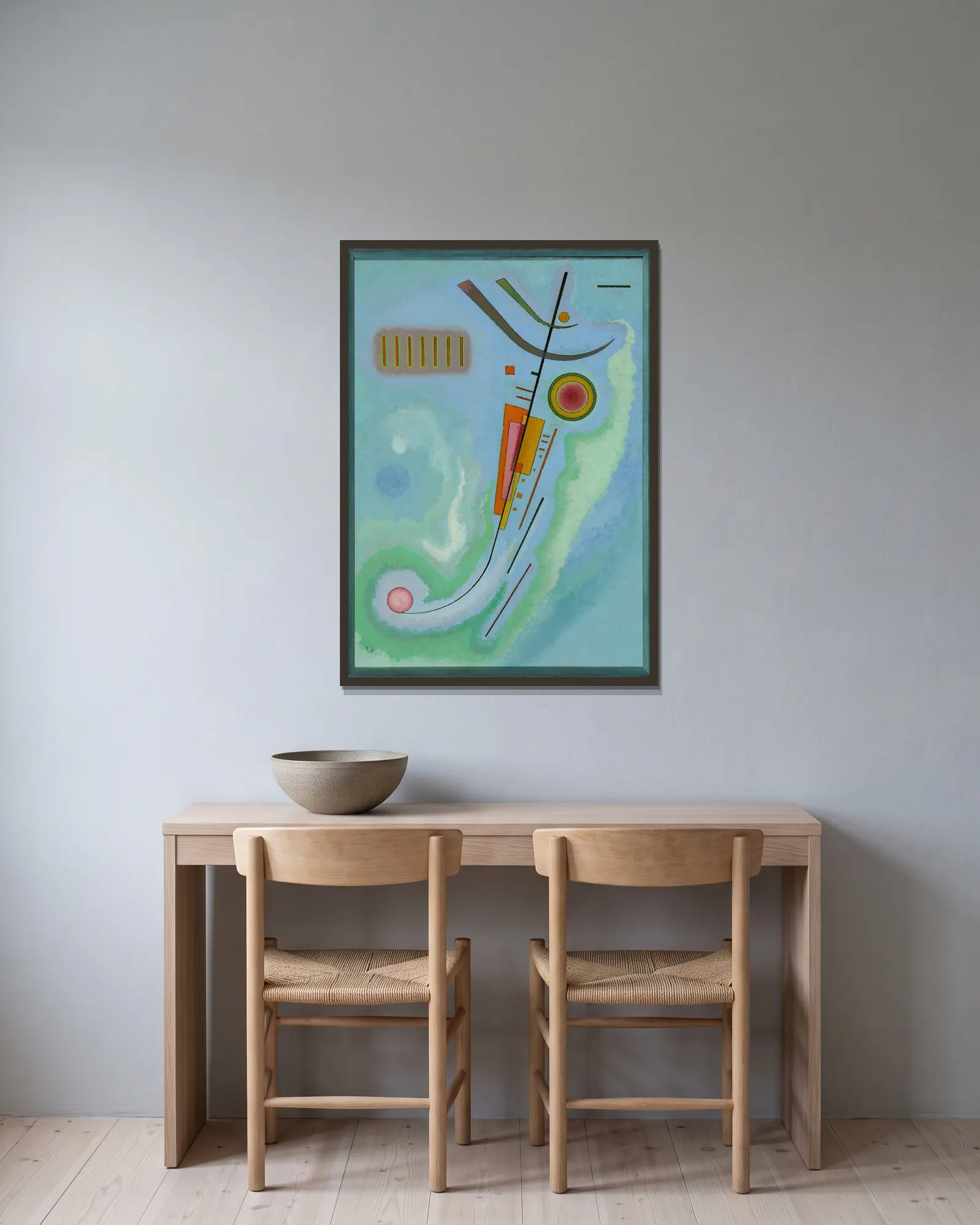 Leichtes av Wassily Kandinsky inramad på en vägg