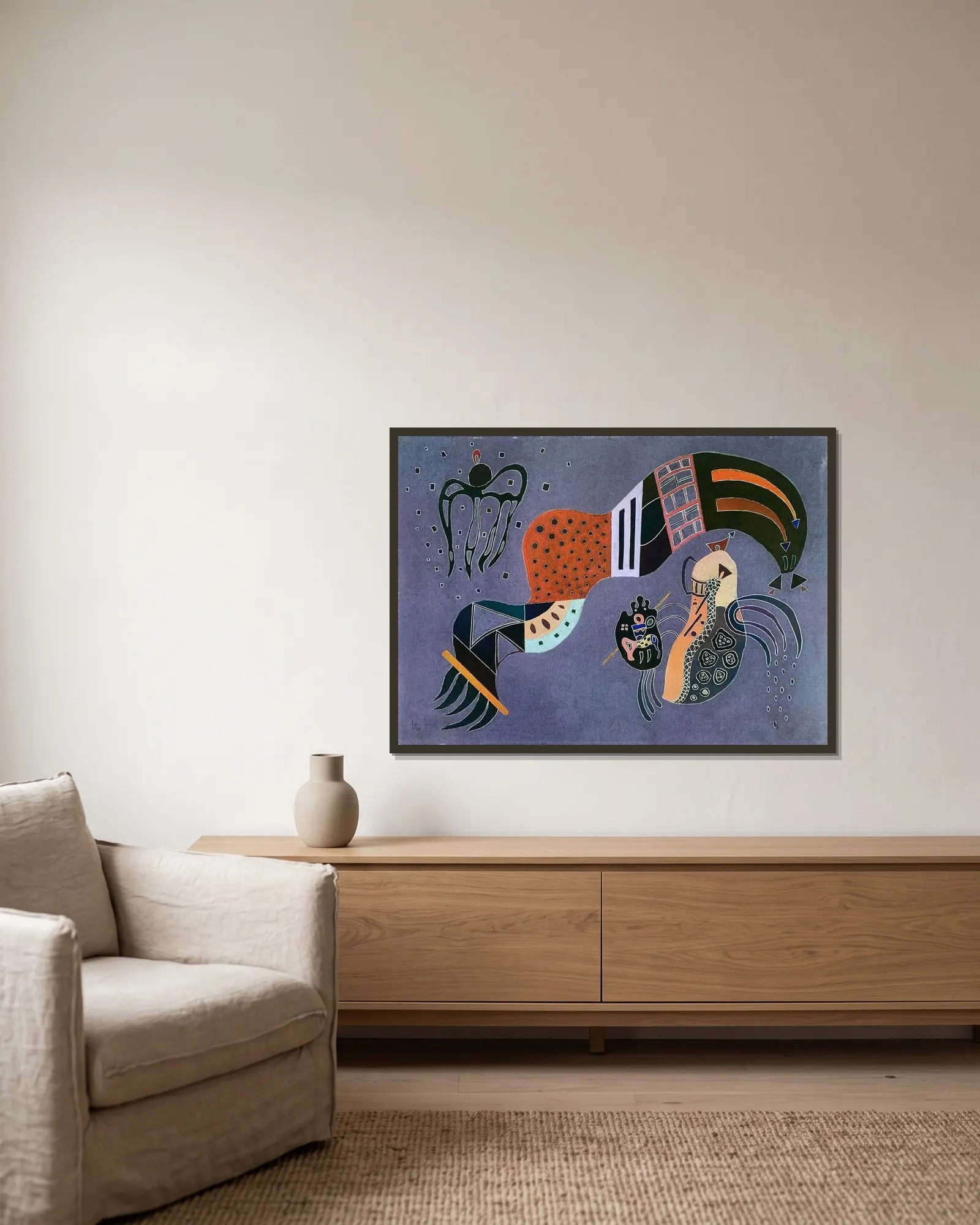 L’Élan tempéré, Kandinsky av Wassily Kandinsky inramad på en vägg