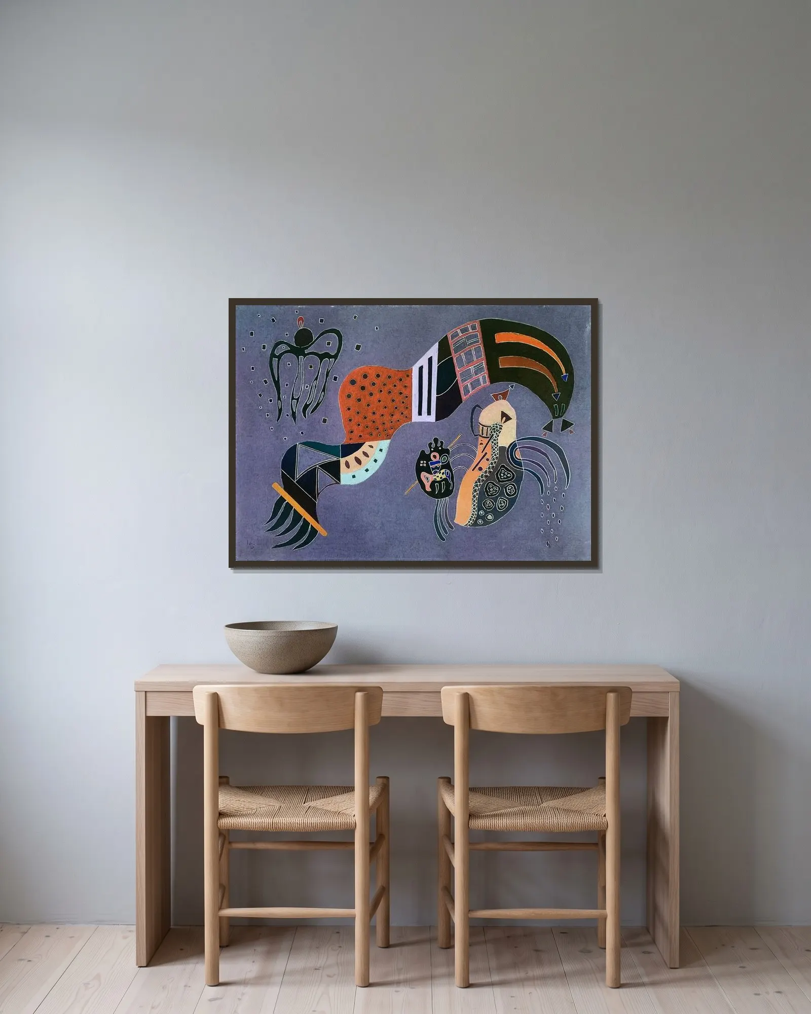 L’Élan tempéré, Kandinsky av Wassily Kandinsky inramad på en vägg