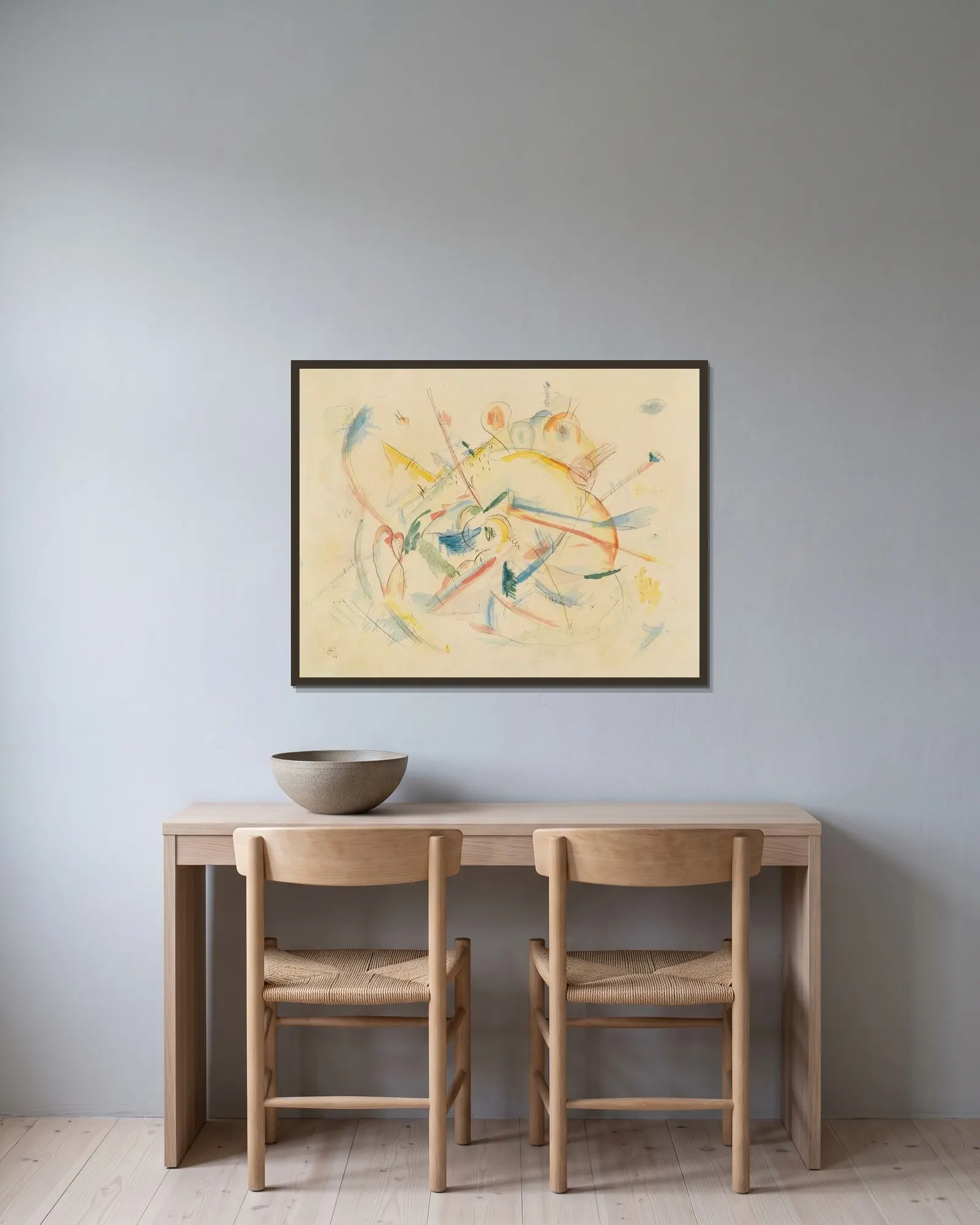 Ohne Titel, 1915 – nr 1 av Wassily Kandinsky inramad på en vägg