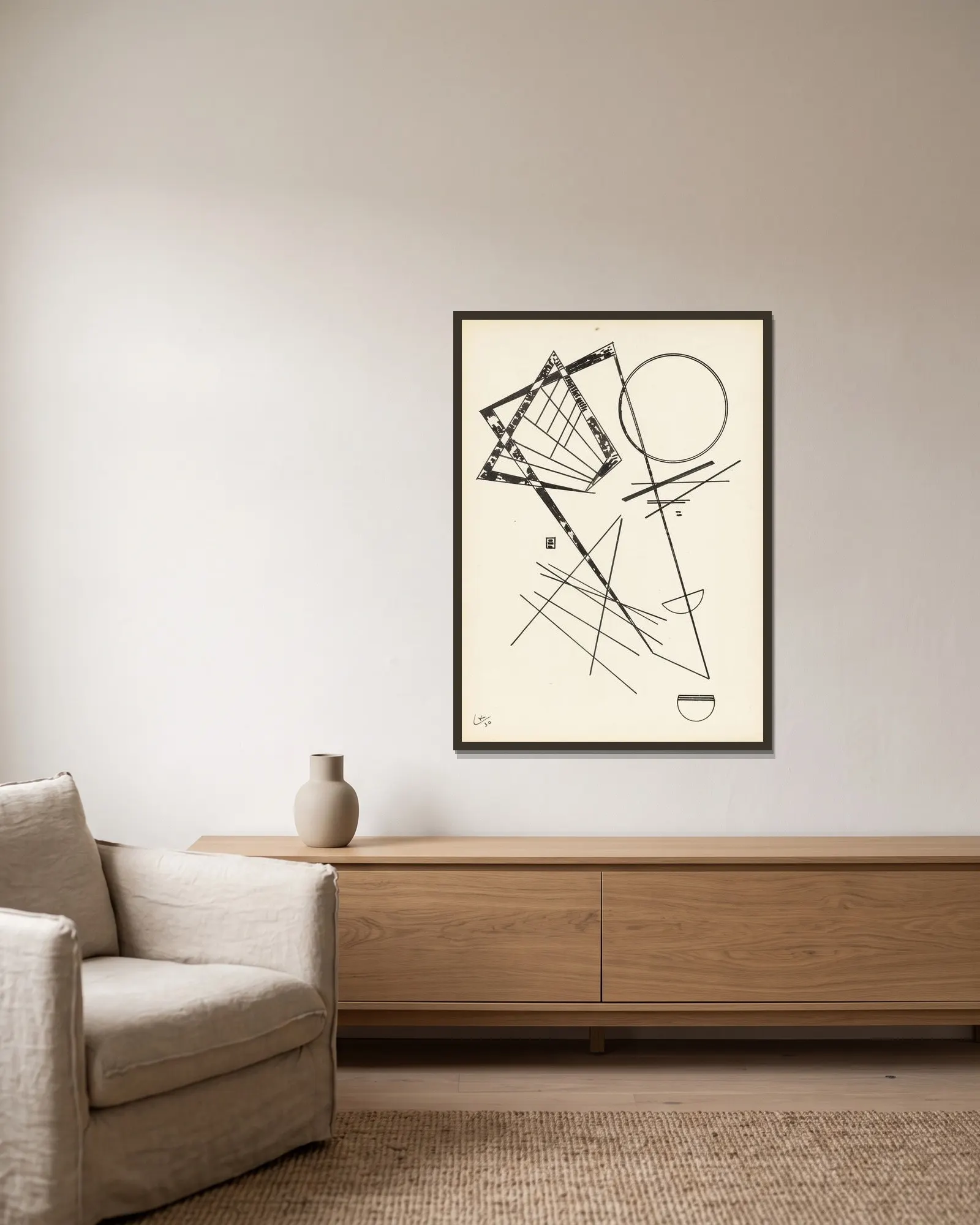 Ohne Titel, 1930 – nr 1 av Wassily Kandinsky inramad på en vägg