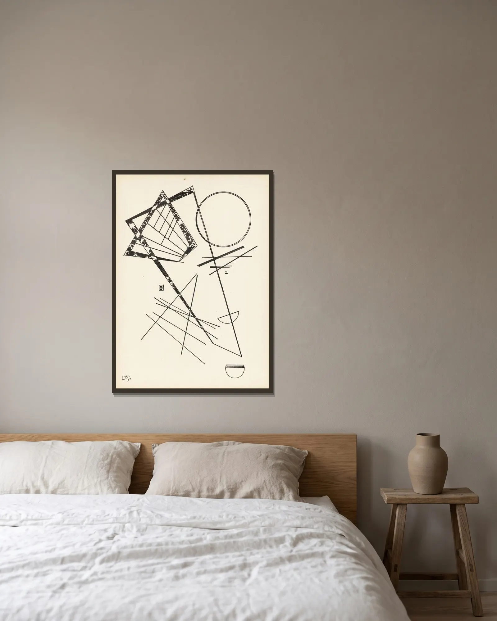 Ohne Titel, 1930 – nr 1 av Wassily Kandinsky inramad på en vägg