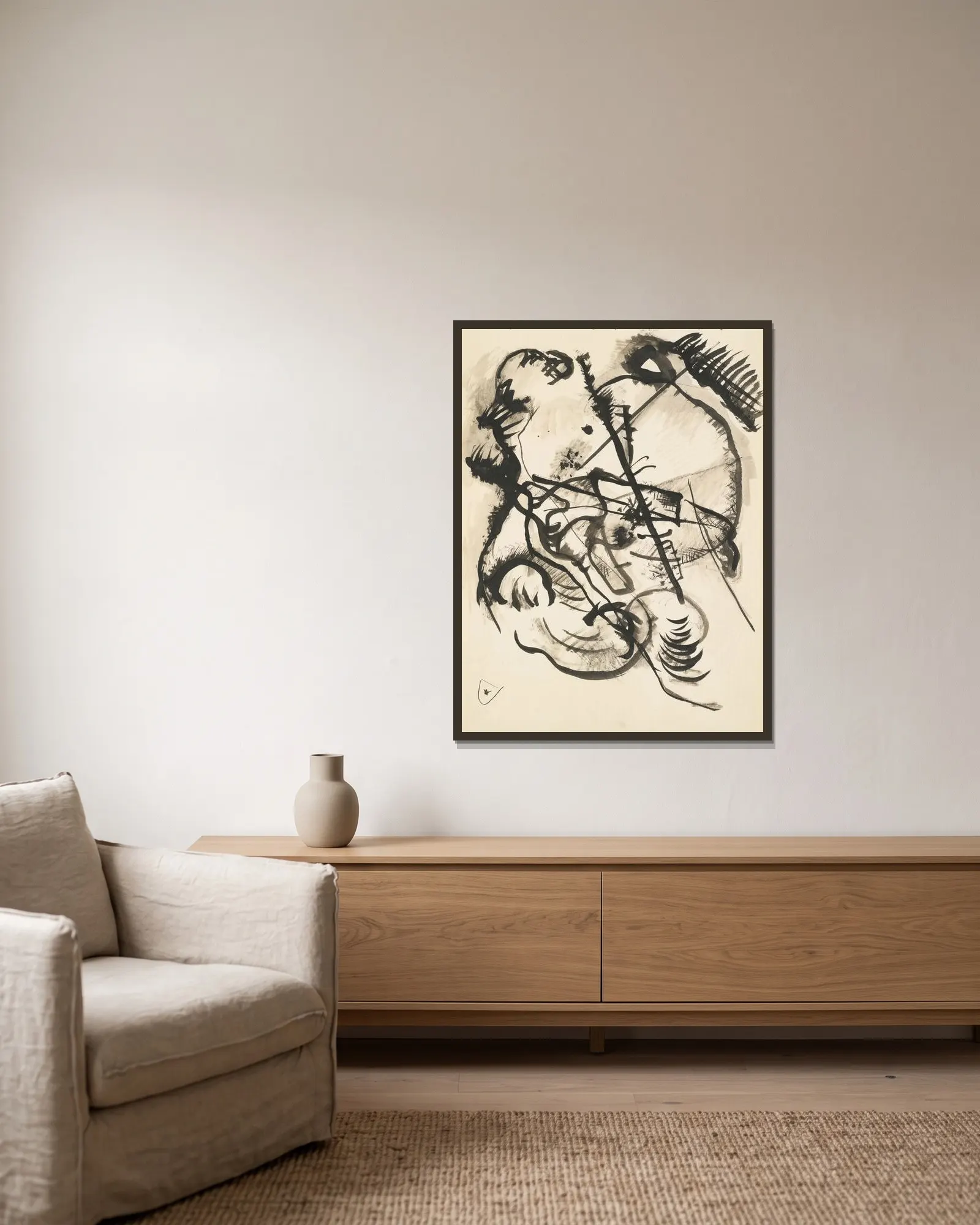 Ohne Titel (Untitled) – nr 1 av Wassily Kandinsky inramad på en vägg