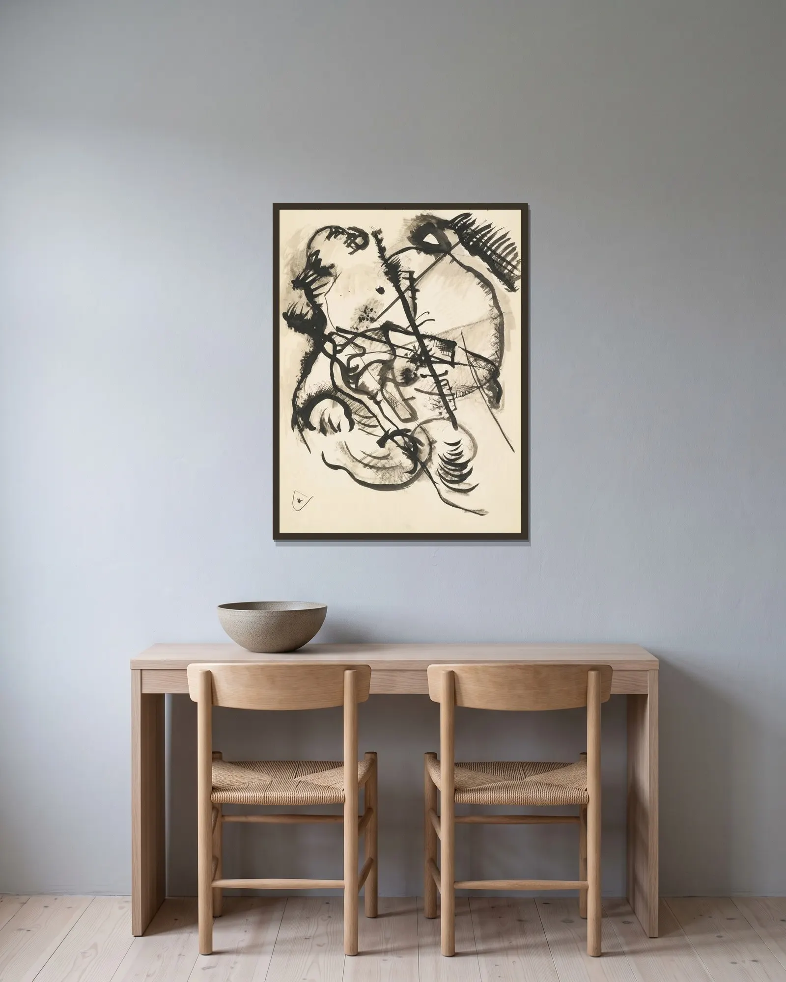 Ohne Titel (Untitled) – nr 1 av Wassily Kandinsky inramad på en vägg