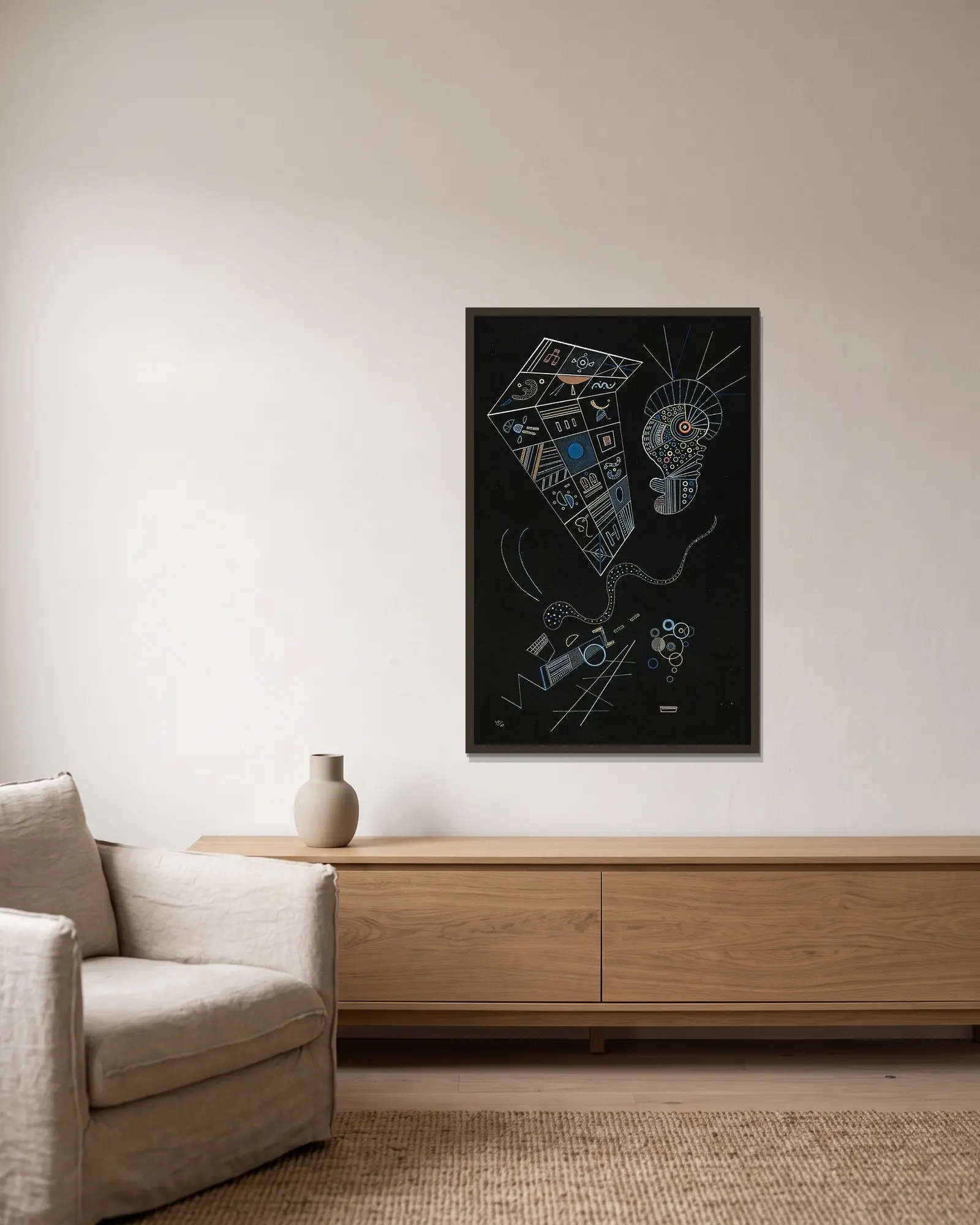Ohne titel, 1941 av Wassily Kandinsky inramad på en vägg