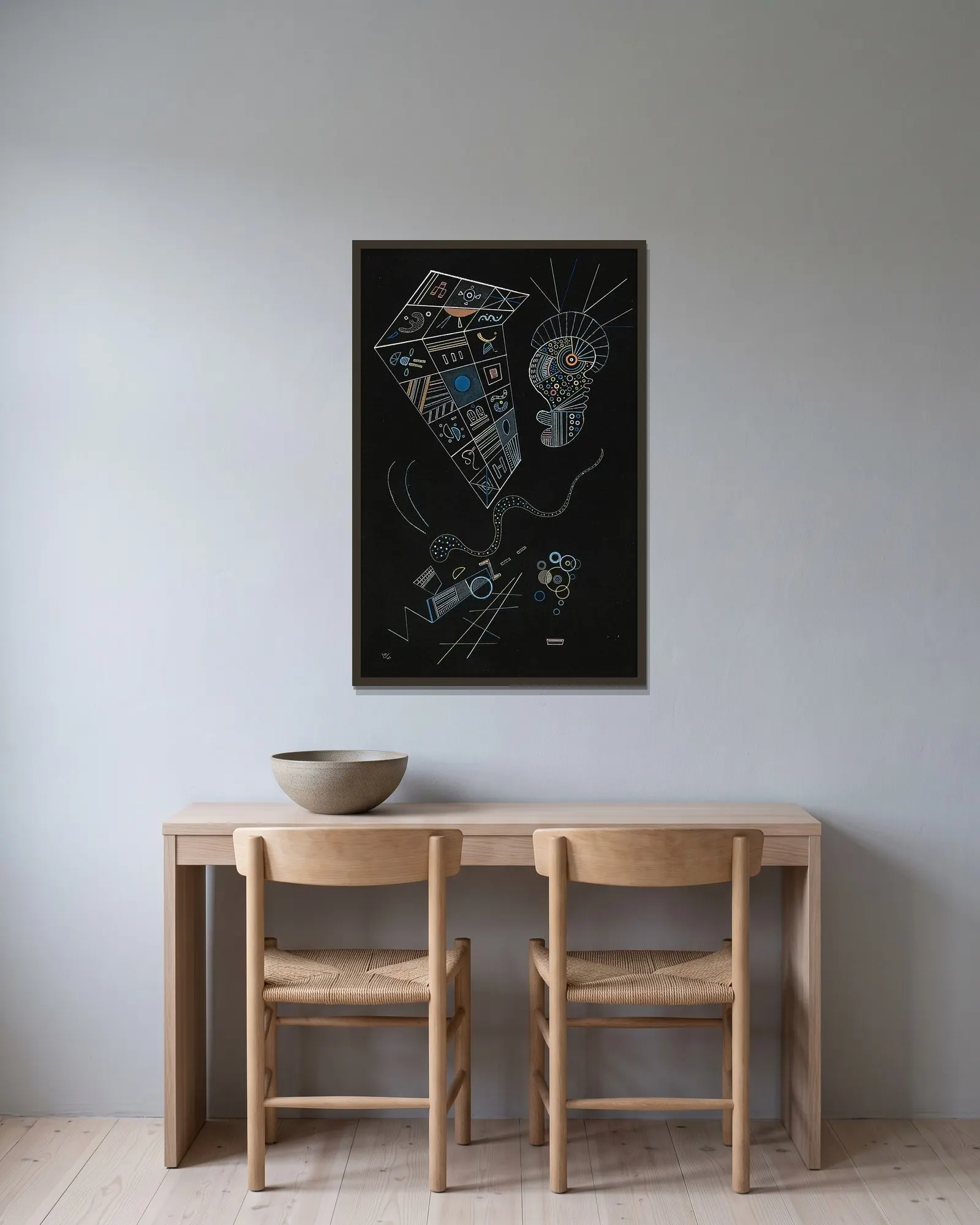Ohne titel, 1941 av Wassily Kandinsky inramad på en vägg