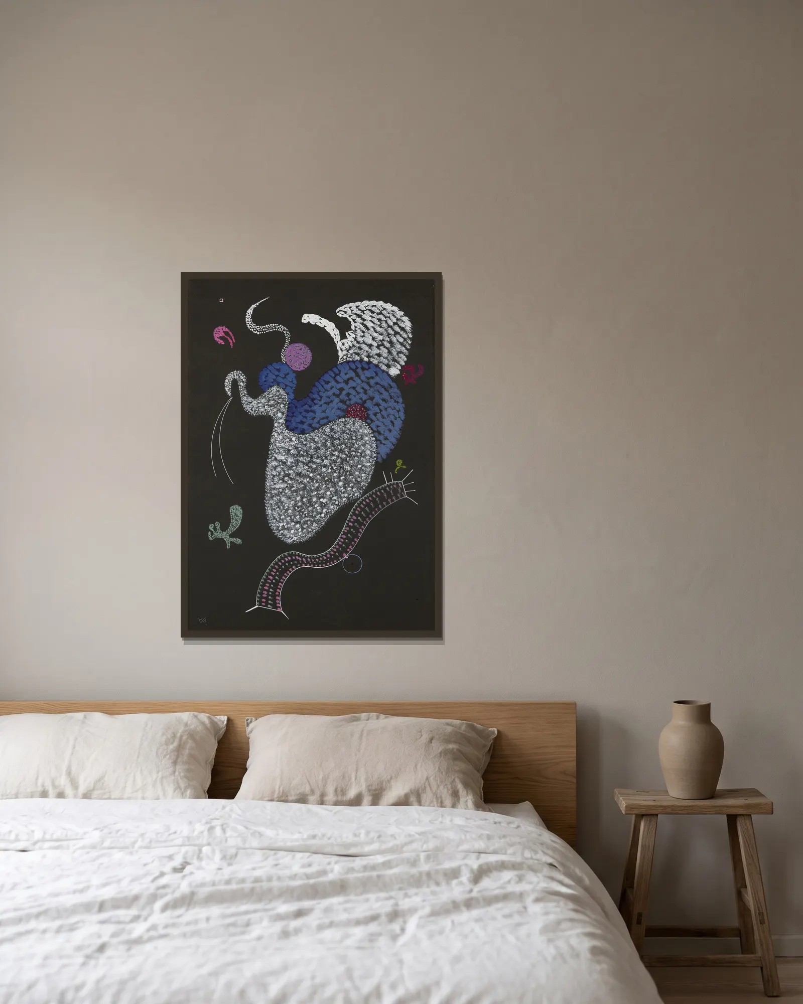 Pointillé av Wassily Kandinsky inramad på en vägg