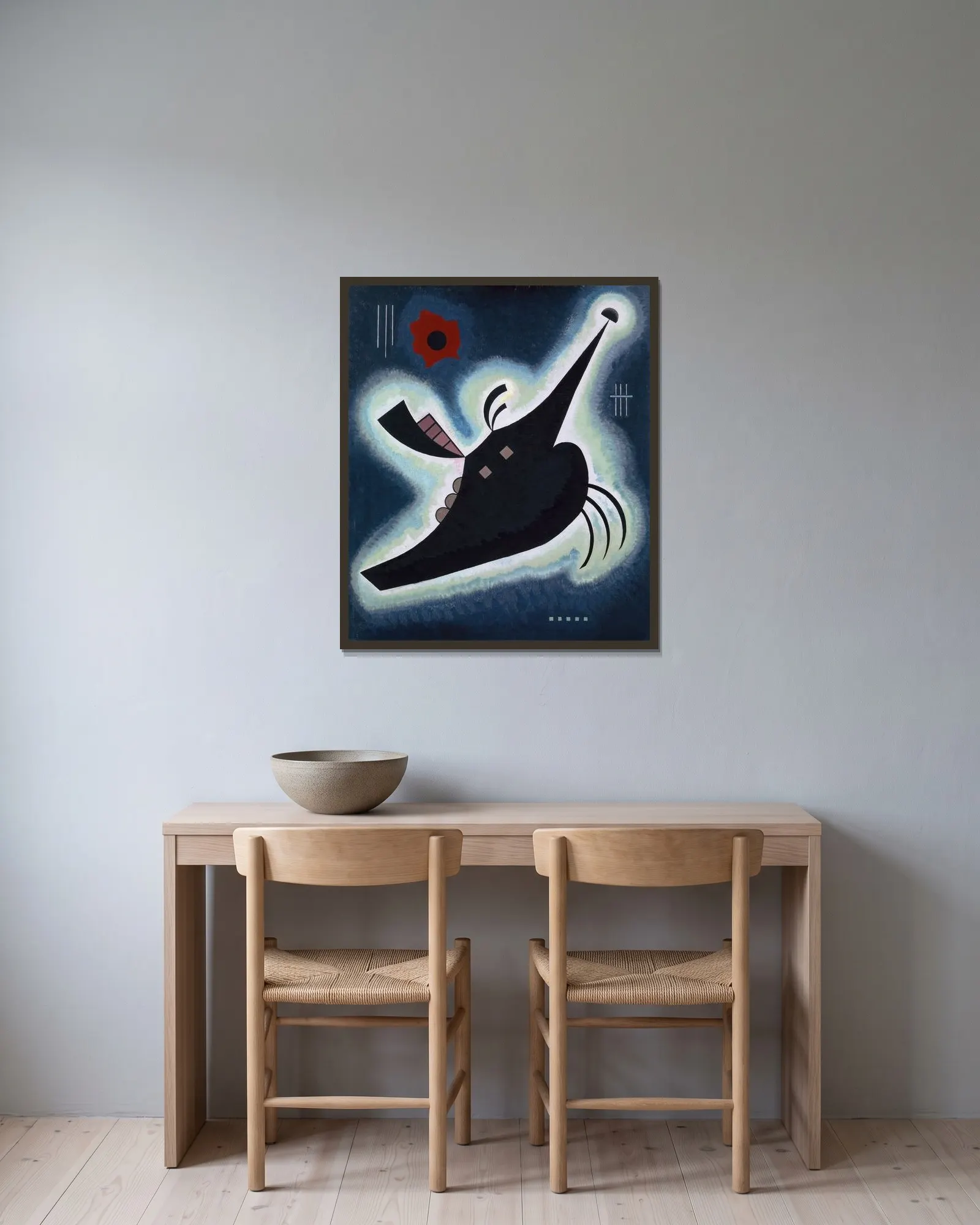Pointy black av Wassily Kandinsky inramad på en vägg