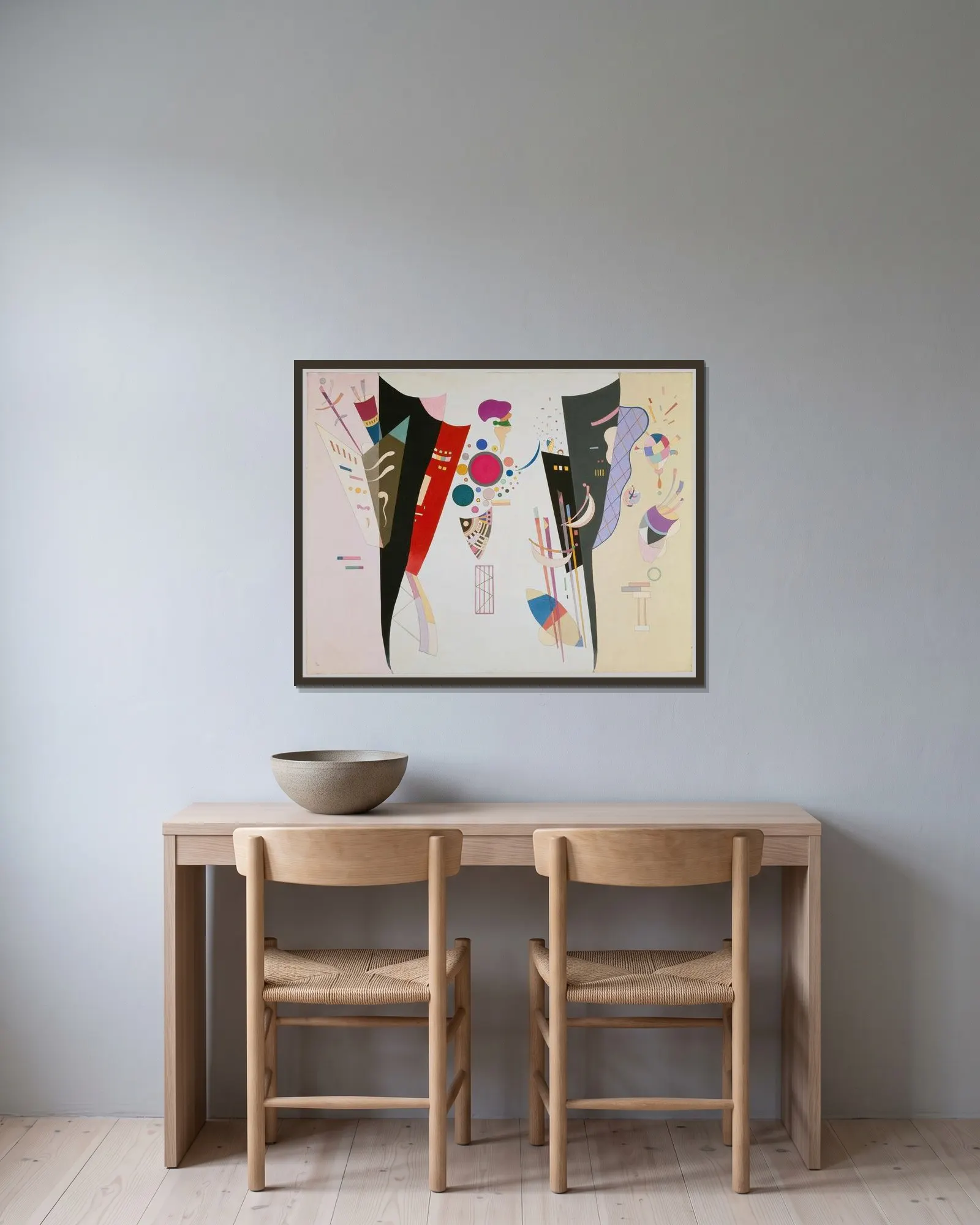Reciprocal Accord av Wassily Kandinsky inramad på en vägg
