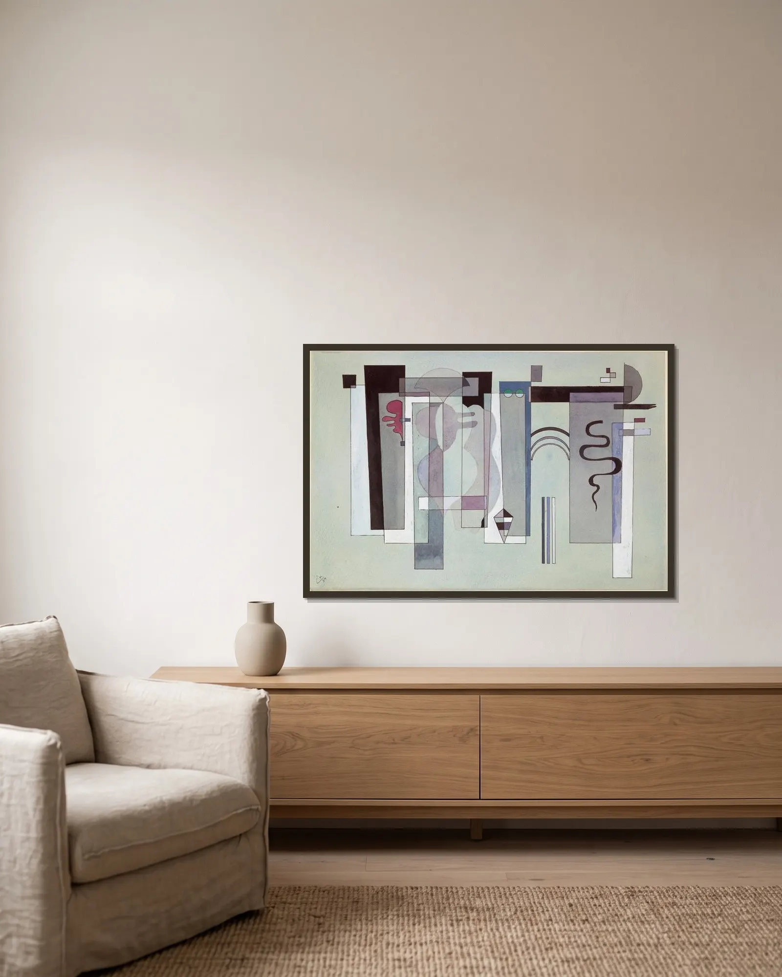 Reunited Surfaces av Wassily Kandinsky inramad på en vägg