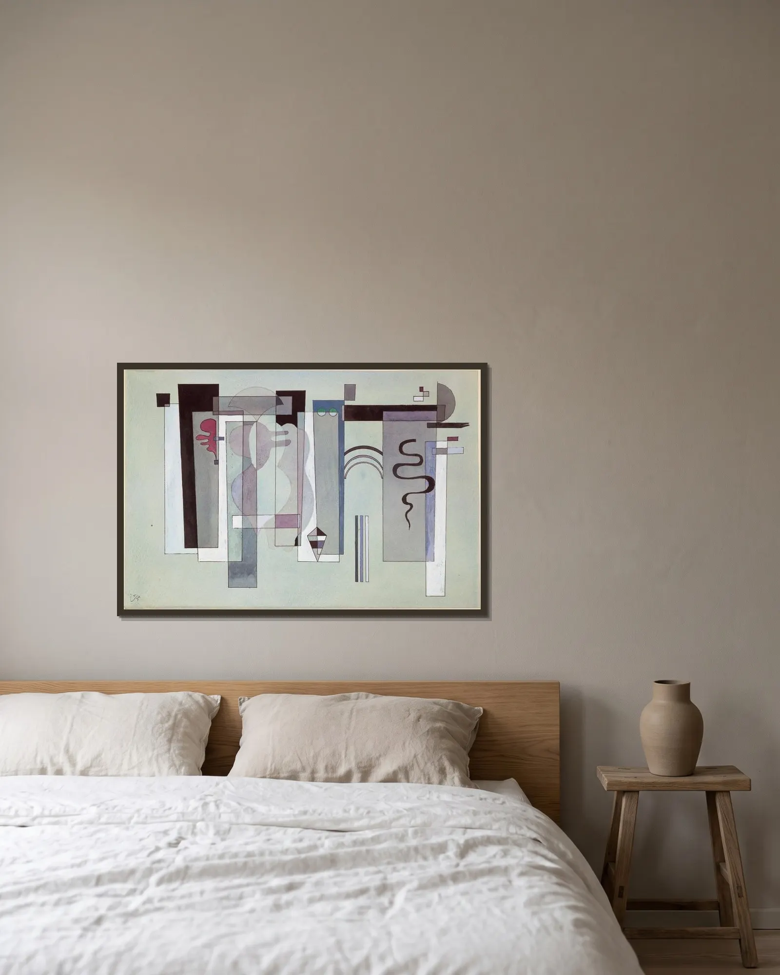 Reunited Surfaces av Wassily Kandinsky inramad på en vägg