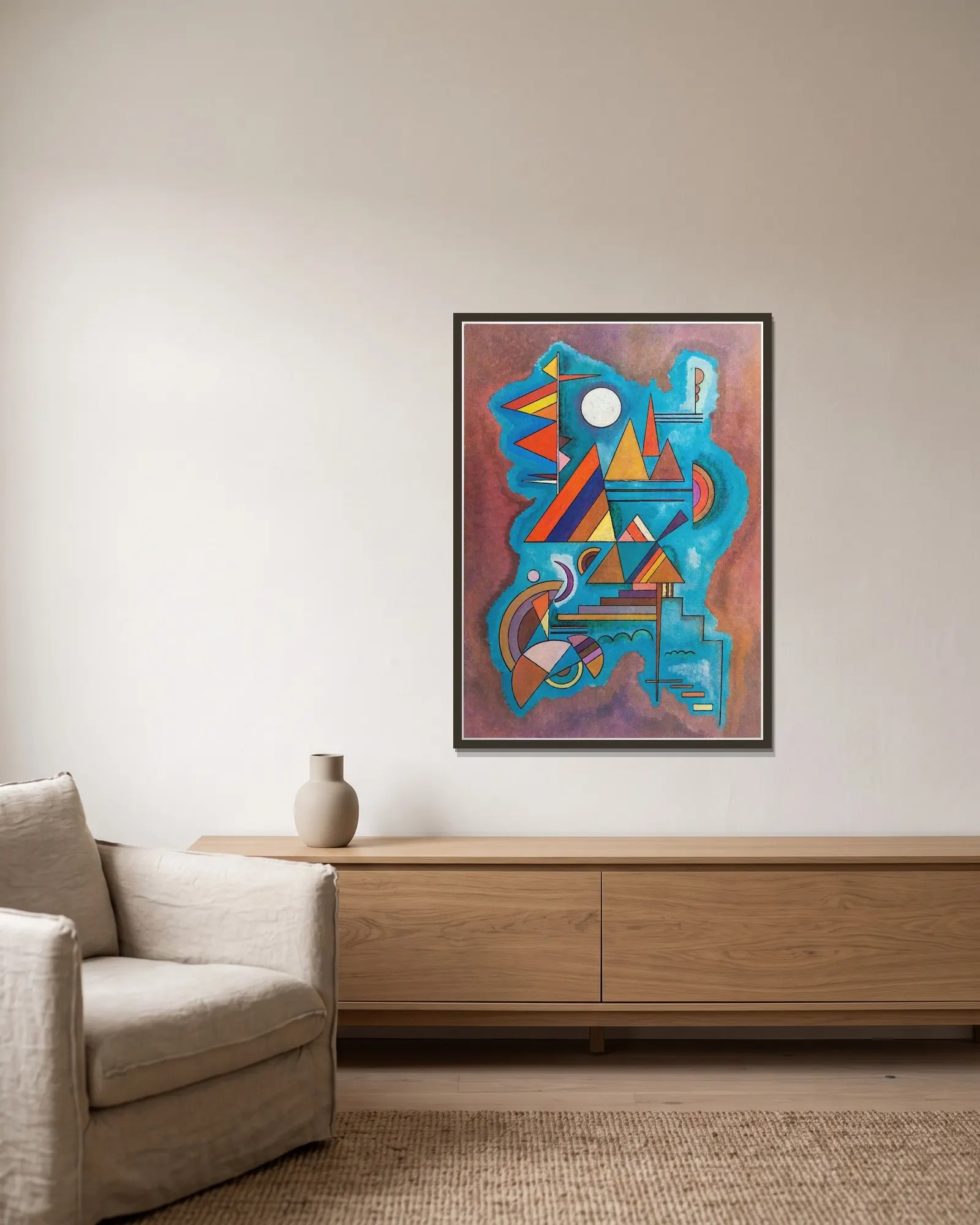 Standing av Wassily Kandinsky inramad på en vägg