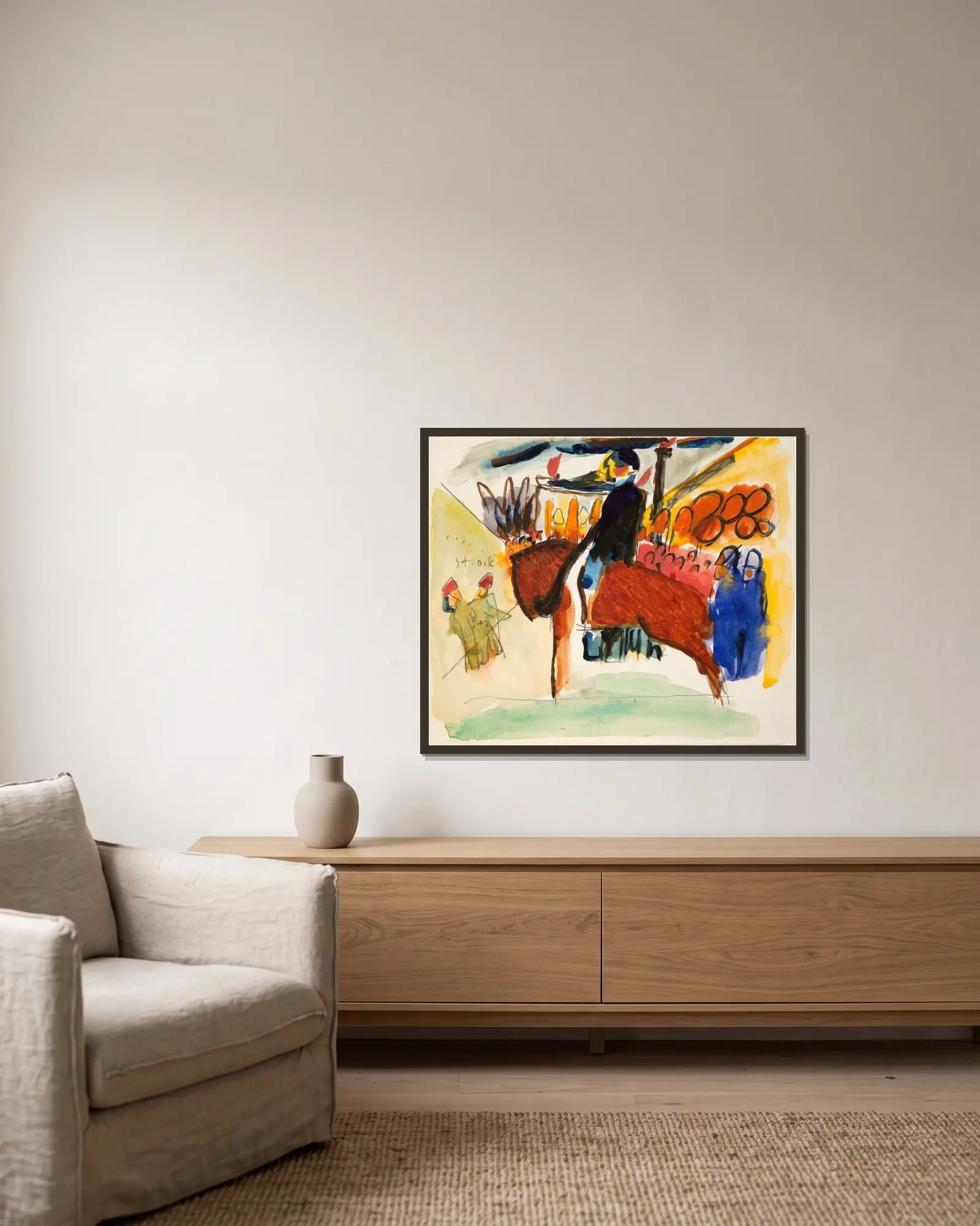 Study for Impression IV (Policeman) av Wassily Kandinsky inramad på en vägg