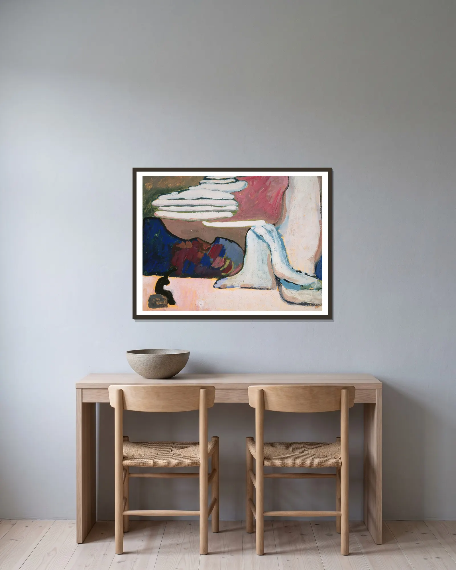 Study for Schwarz und Weiss av Wassily Kandinsky inramad på en vägg
