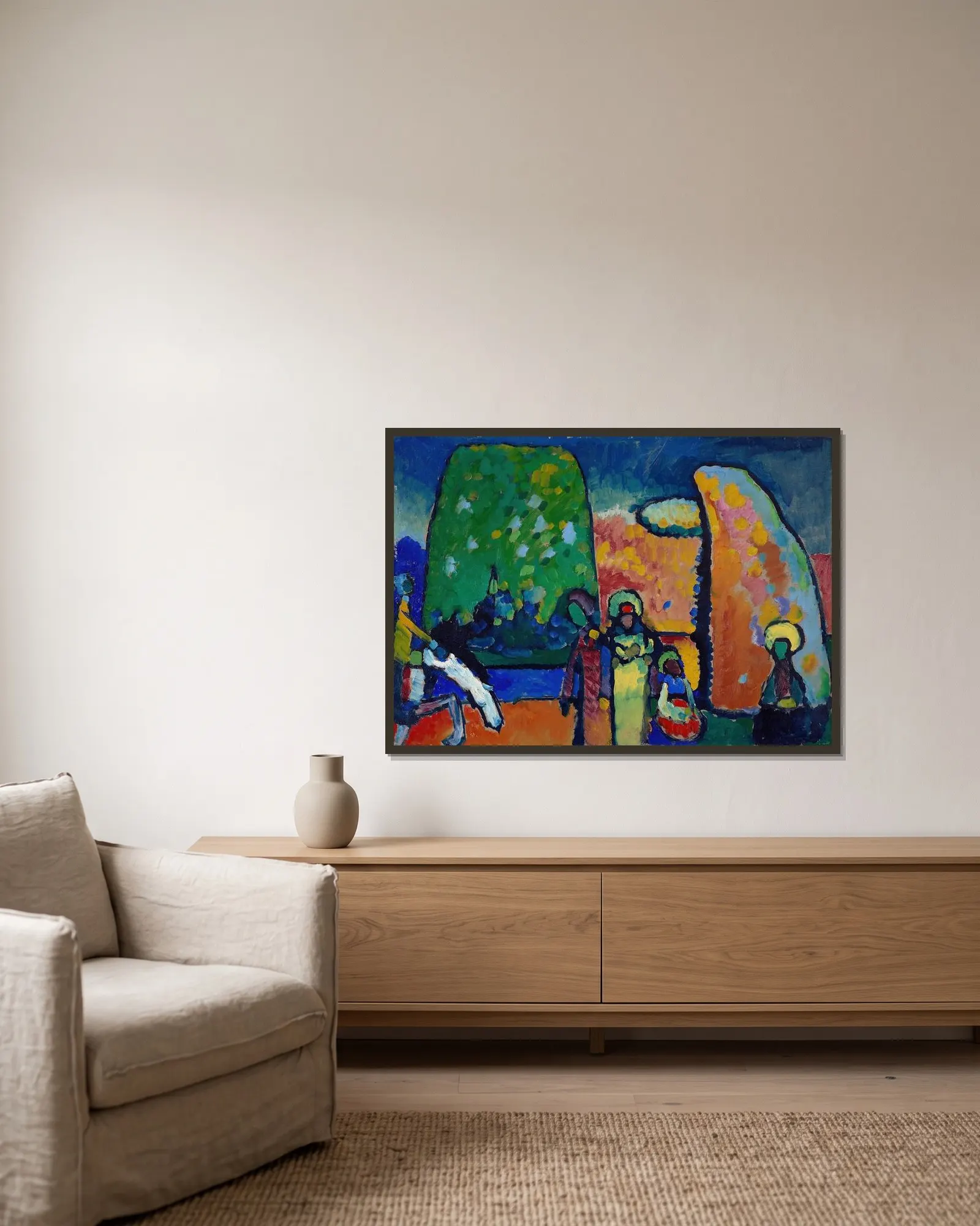 Study on Improvisation No. 2 (Funeral March) av Wassily Kandinsky inramad på en vägg