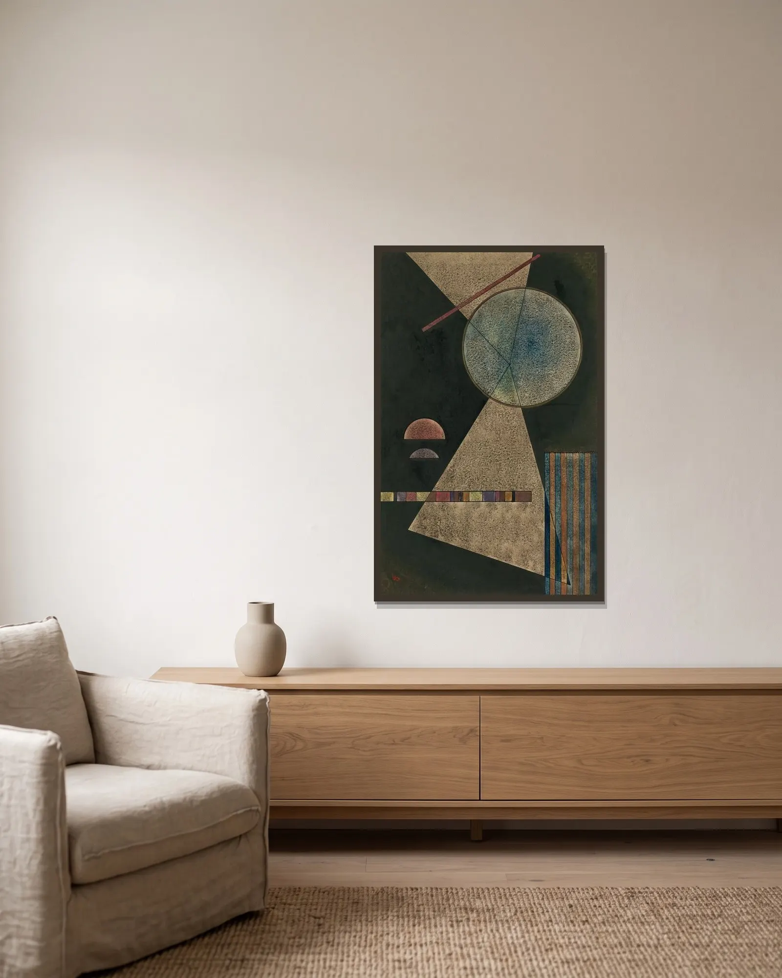 Treffpunkt (Meeting-Point) av Wassily Kandinsky inramad på en vägg