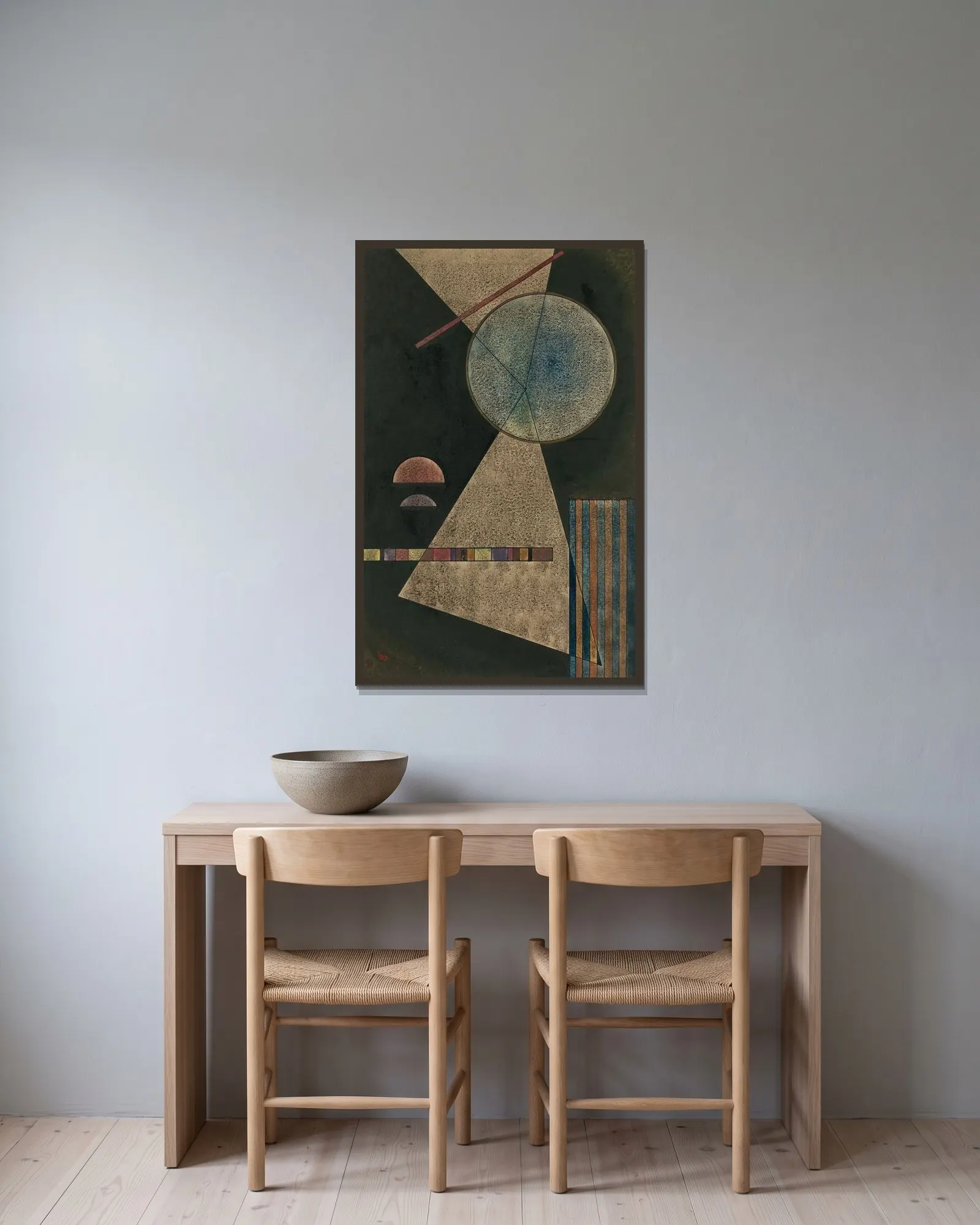 Treffpunkt (Meeting-Point) av Wassily Kandinsky inramad på en vägg
