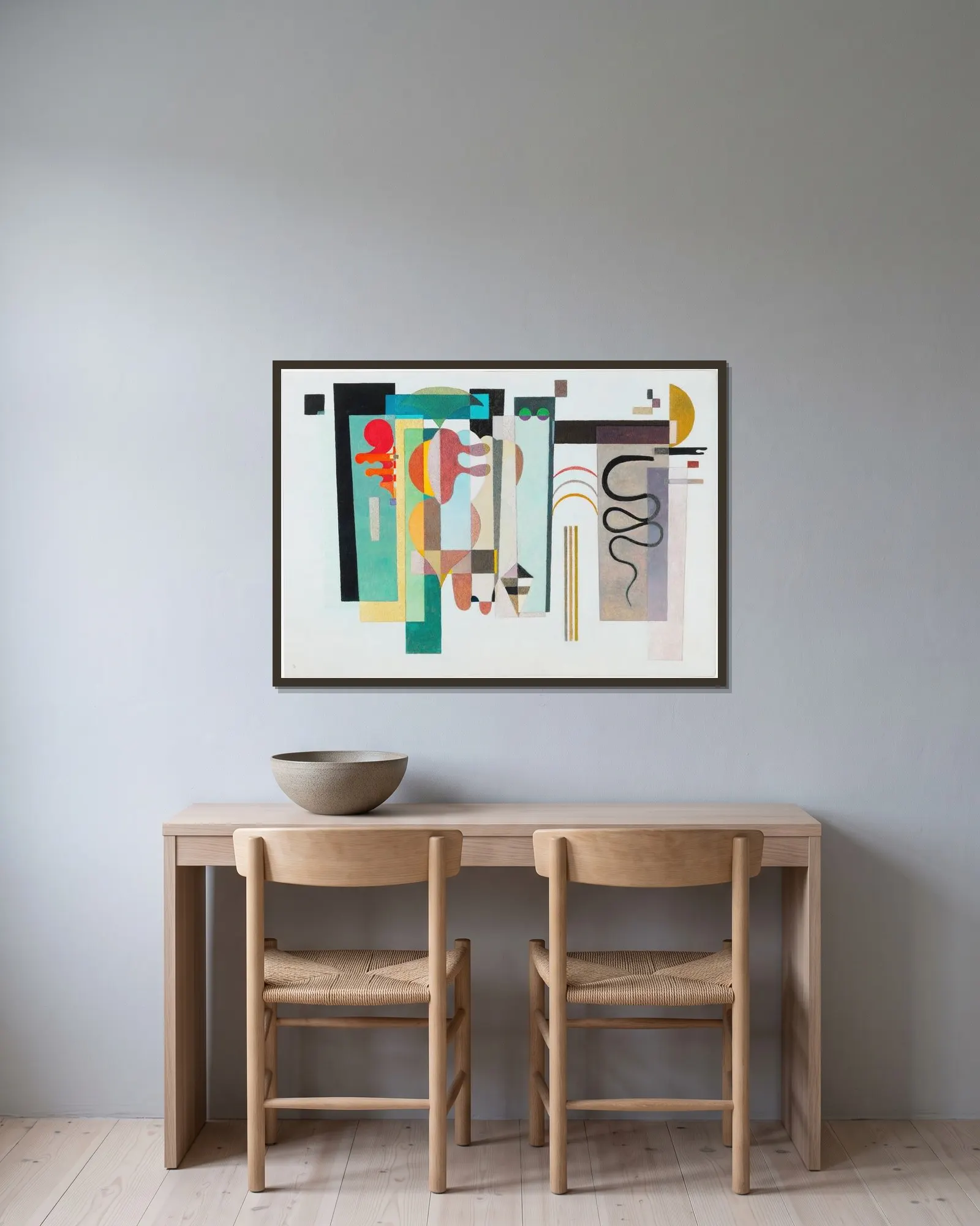 Two Green Points av Wassily Kandinsky inramad på en vägg