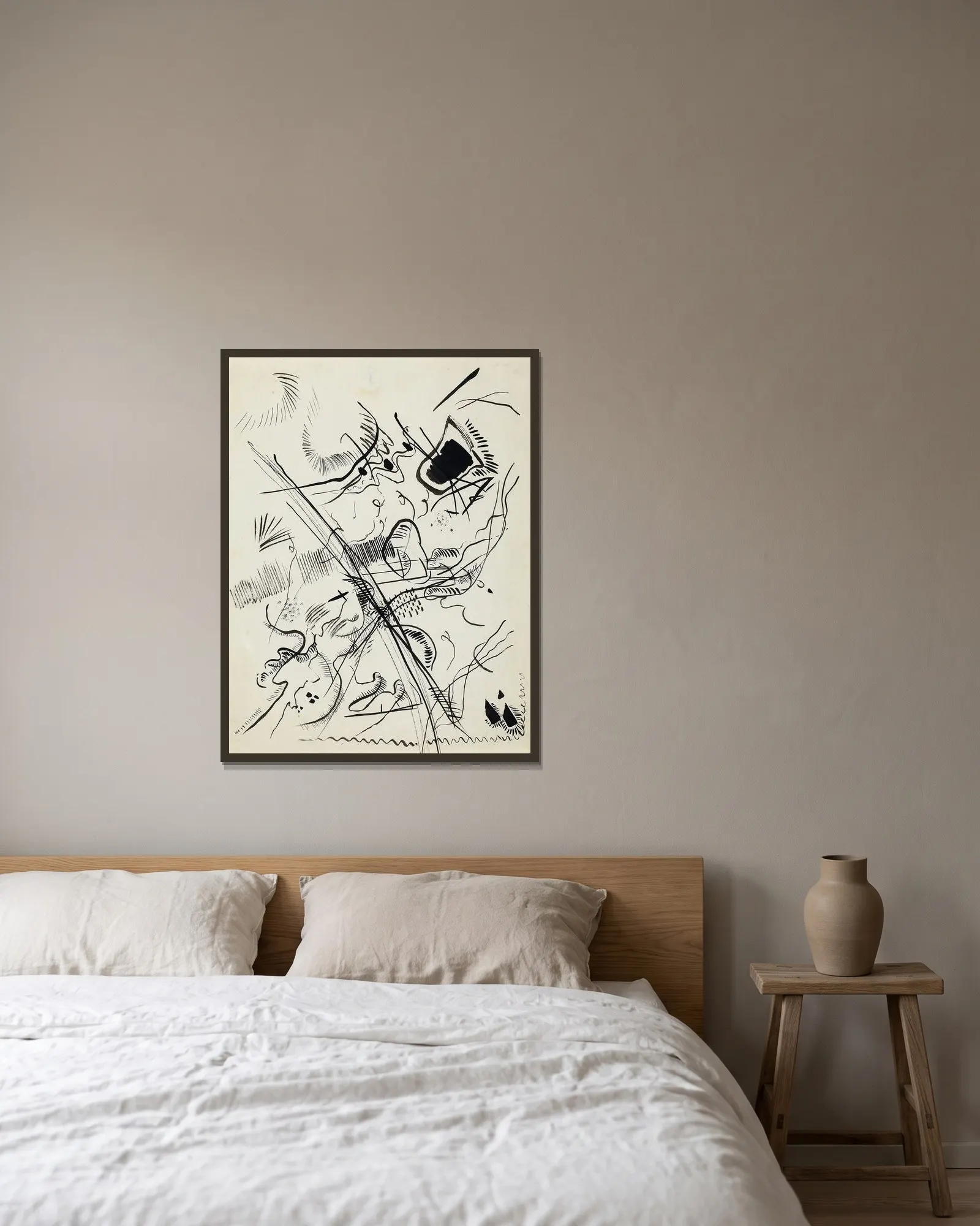 Untitled av Wassily Kandinsky inramad på en vägg