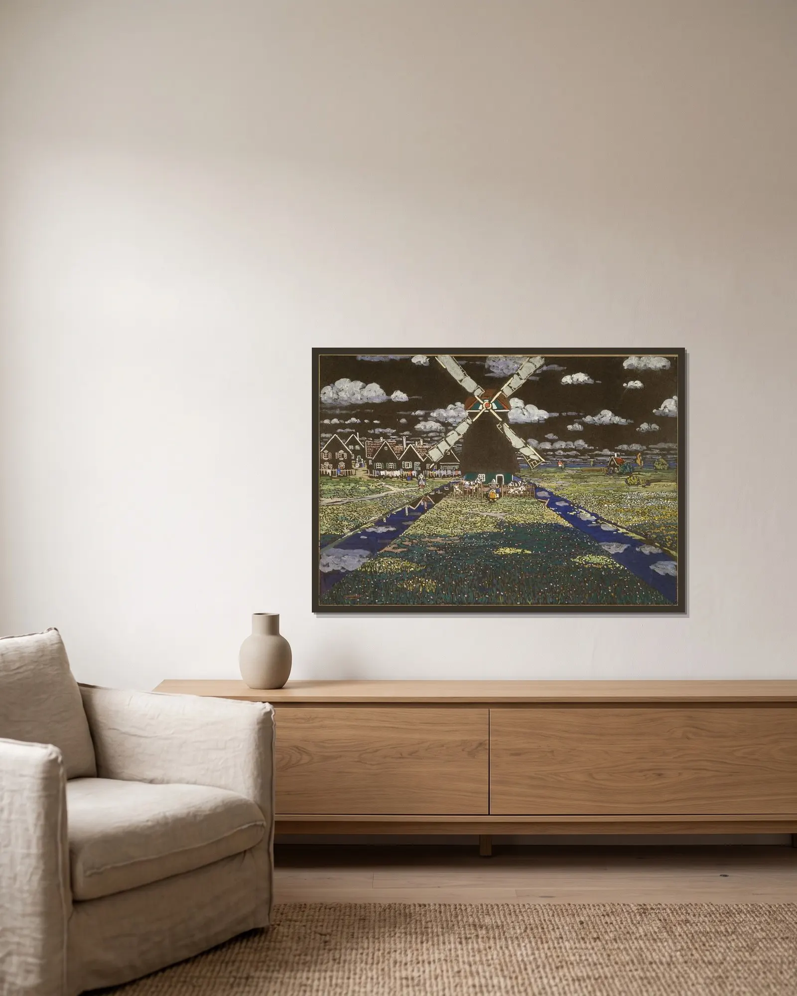 Windmill in Holland av Wassily Kandinsky inramad på en vägg
