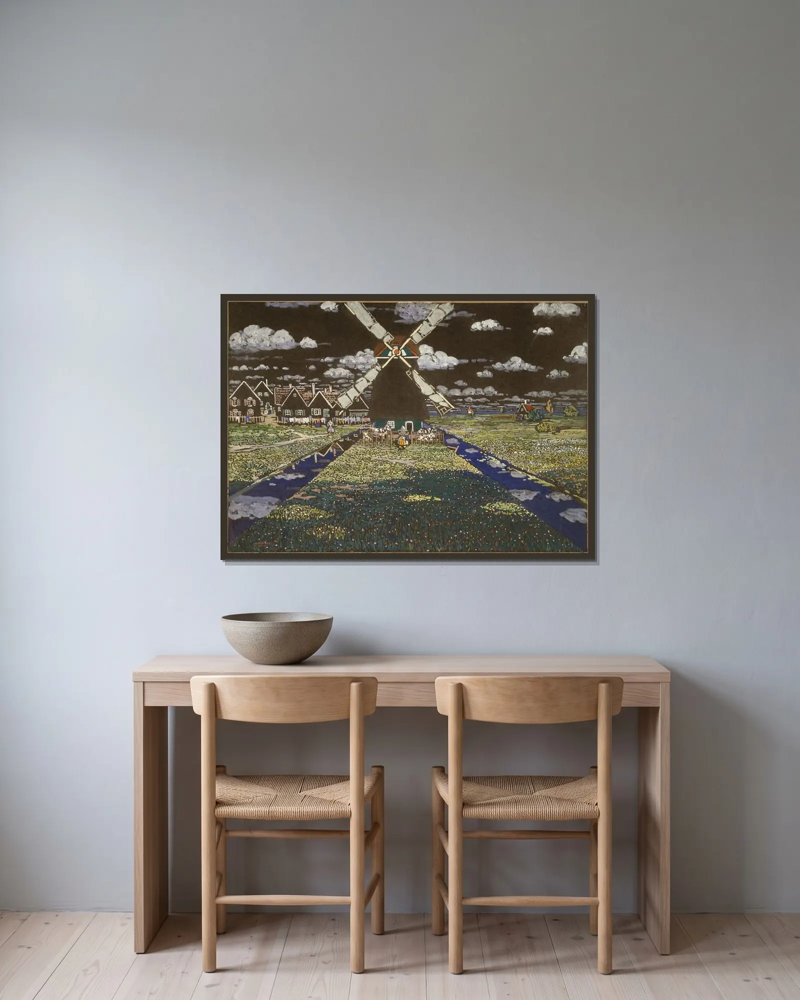 Windmill in Holland av Wassily Kandinsky inramad på en vägg