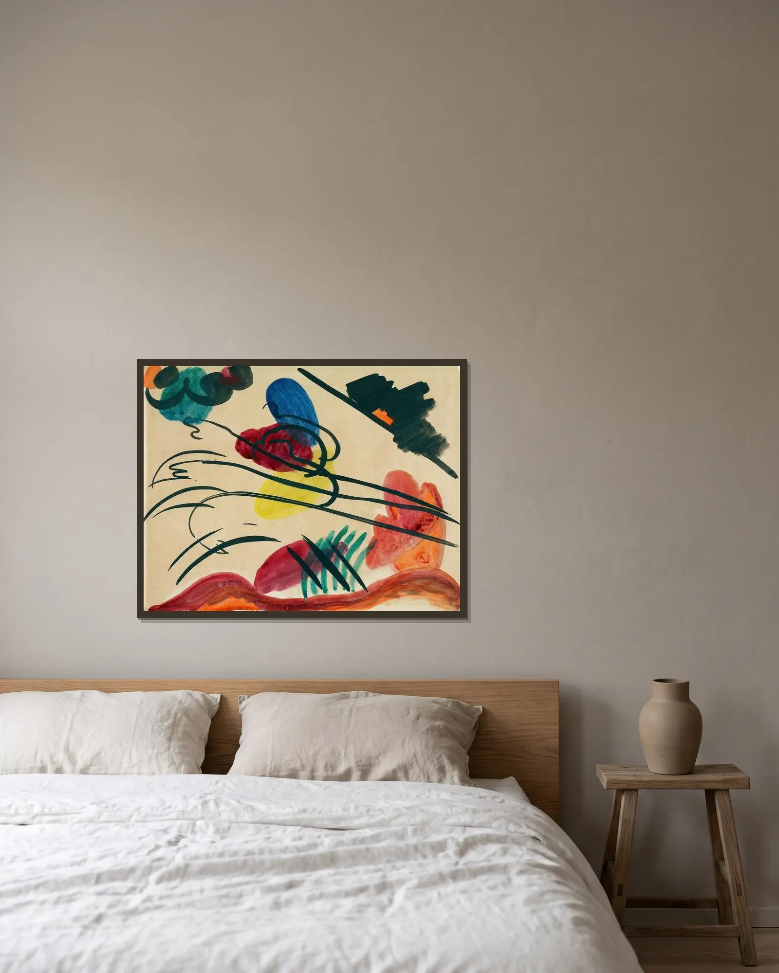 With three riders av Wassily Kandinsky inramad på en vägg