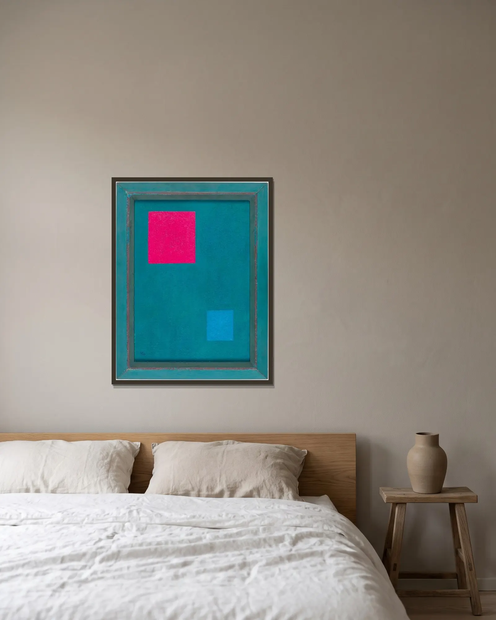 Zwei Quadrate (Two Squares) av Wassily Kandinsky inramad på en vägg