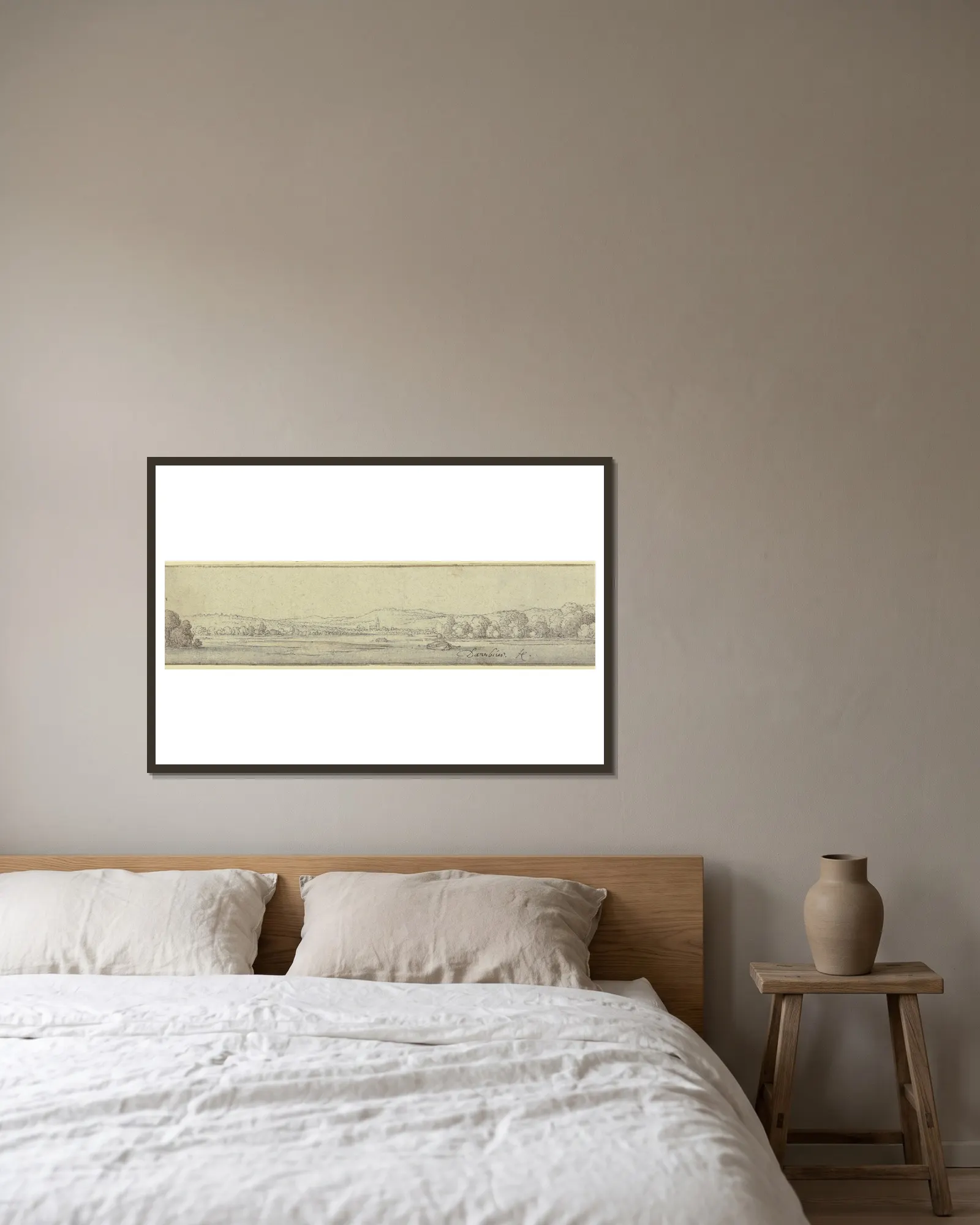 A Donau landscape av Wenceslaus Hollar inramad på en vägg